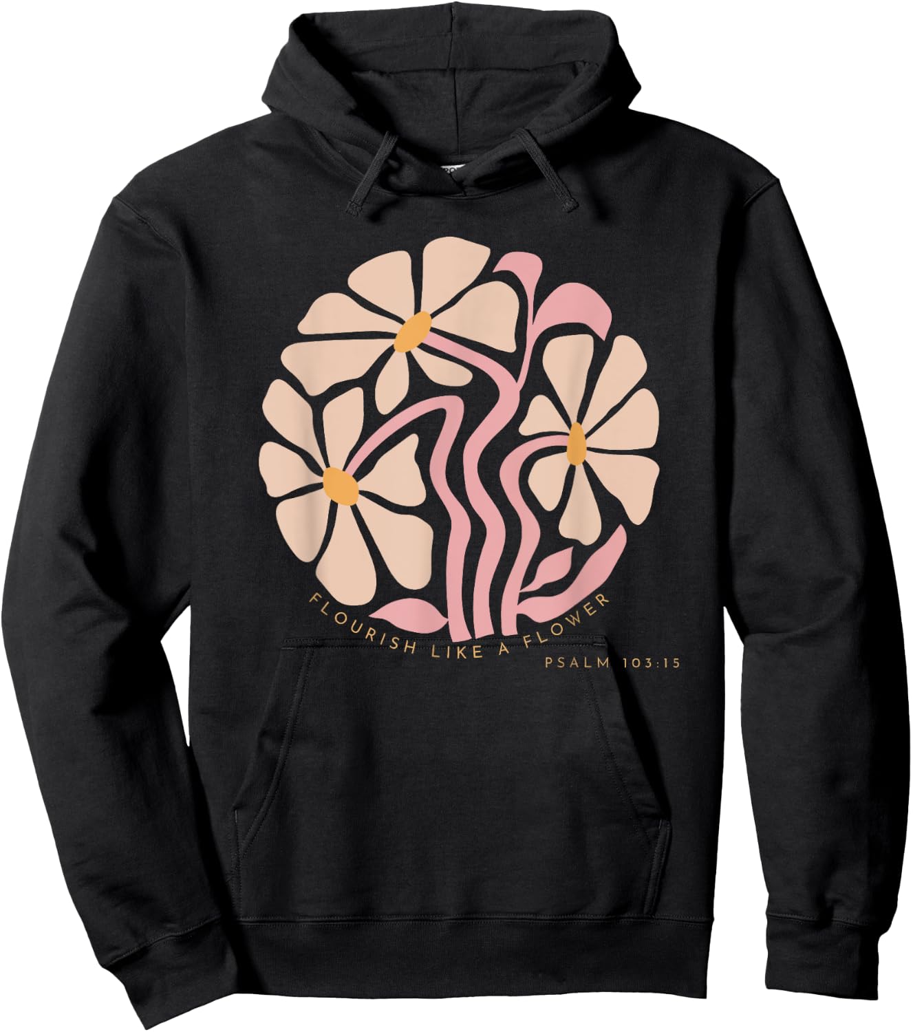 Flourish Like A Flower Retro Boho Christian Floral Hoodie - Hoodie | Black