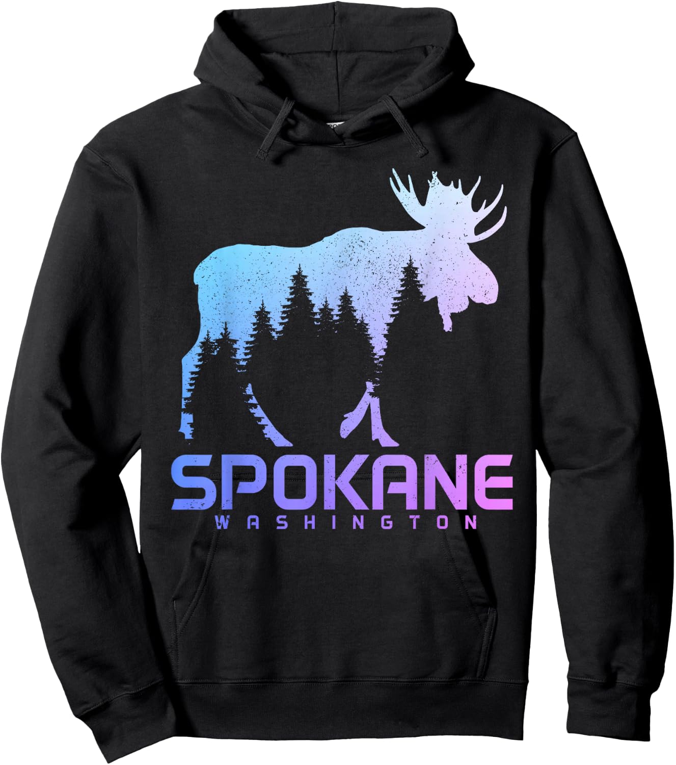Spokane Washington PNW Vintage Moose Souvenir Hoodie - Hoodie | Black