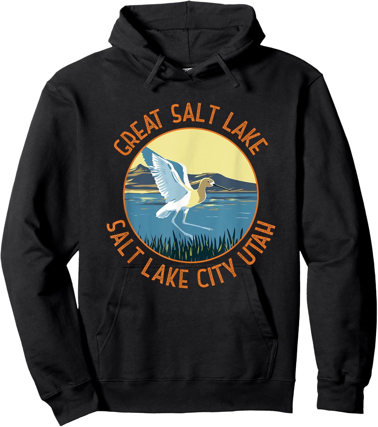 Great Salt Lake American Avocet Retro Distressed Circle Hoodie - Hoodie | Black