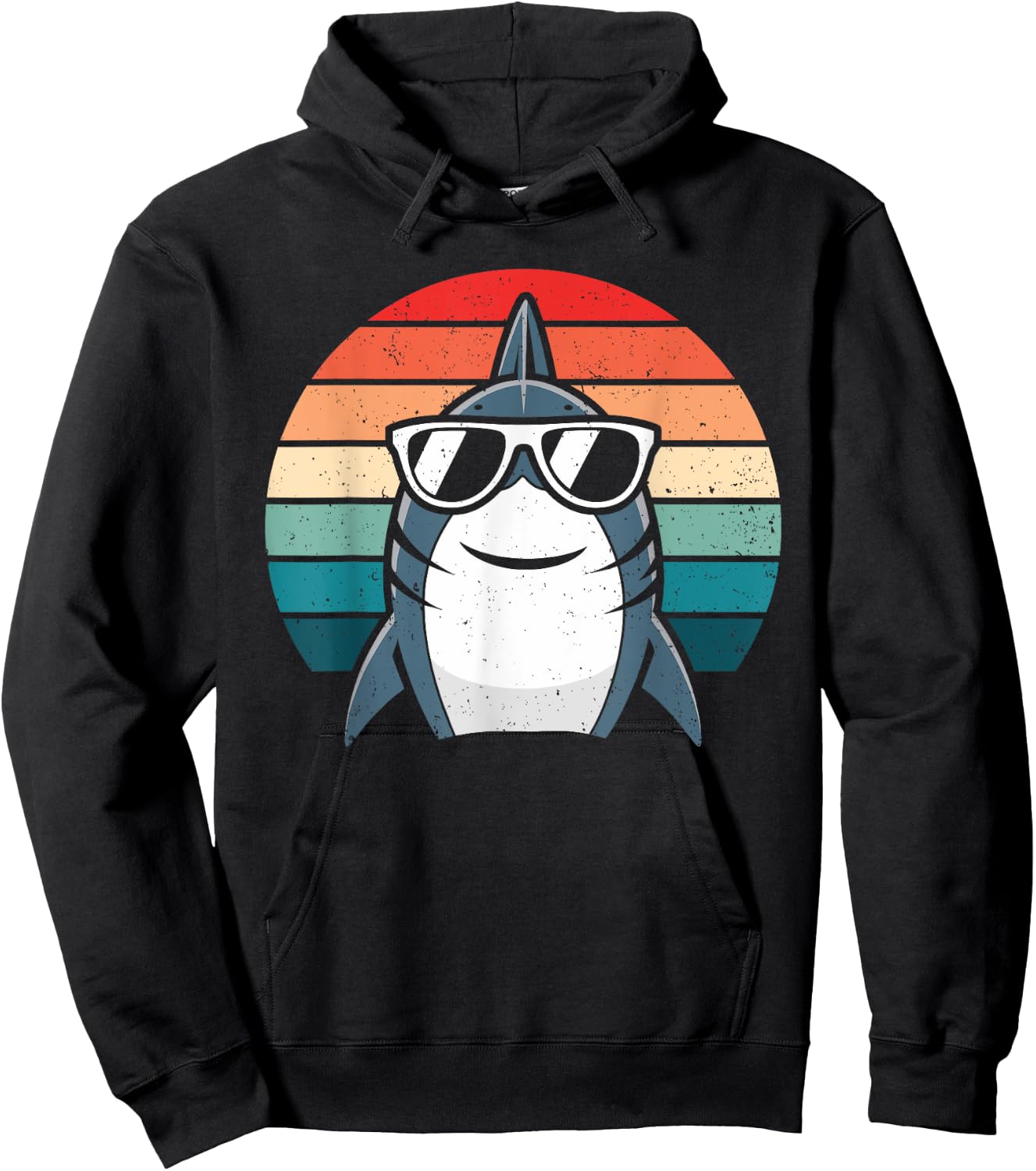 Retro Cool Shark with Sunglasses Kids Boys Men Funny Shark Hoodie - Hoodie | Black