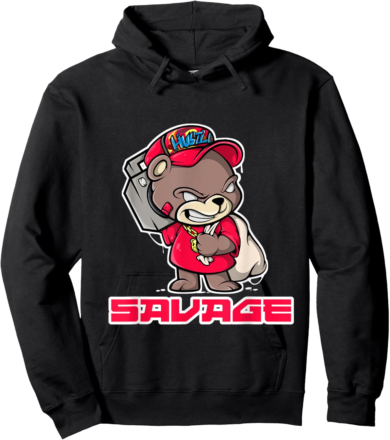 Teddy Bear Hip Hop Rap Boombox Urban Hustle Camo Savage Hoodie - Hoodie | Black