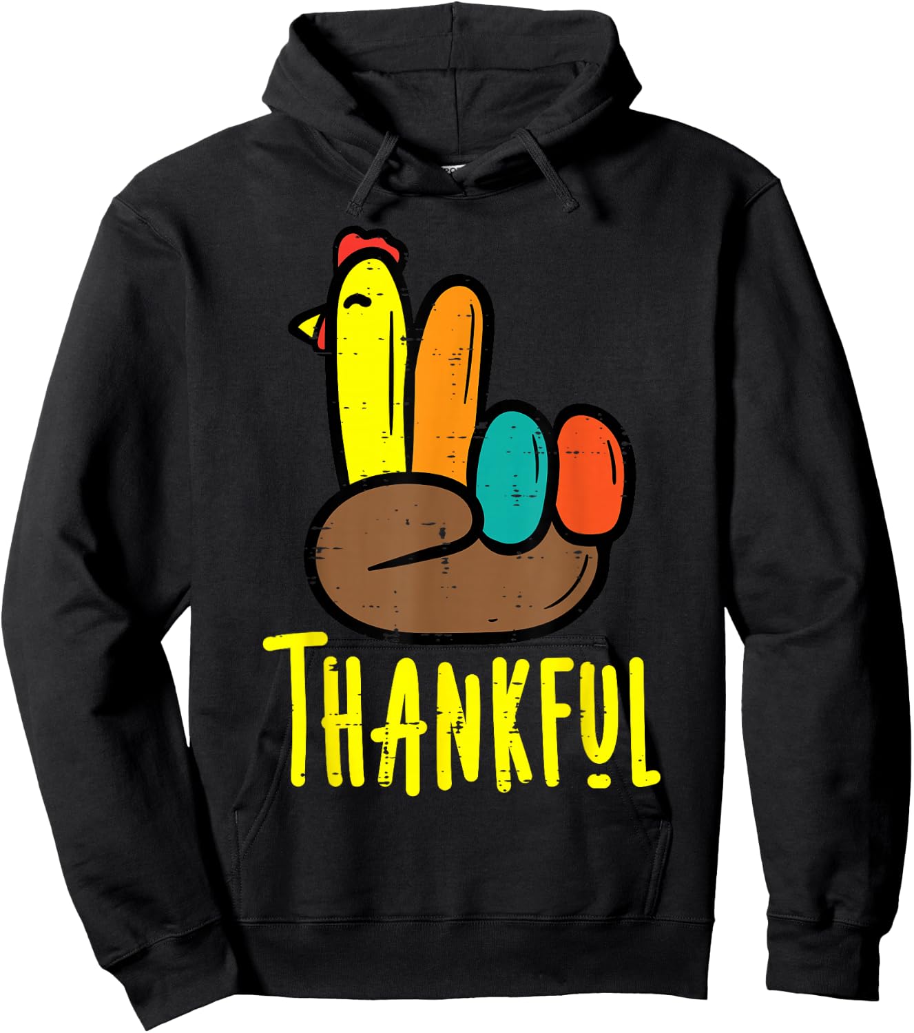 Thanksgiving Turkey Peace Hand Thankful Fall Men Women Kids Hoodie - Hoodie | Black