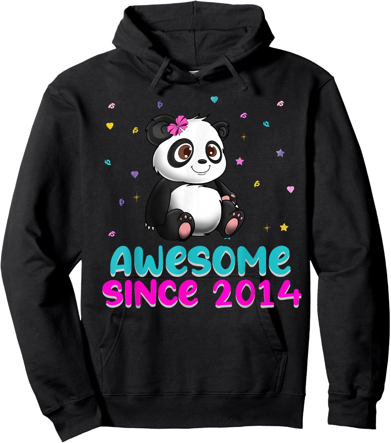 Panda Bear Girl Birthday Gift Love Awesome Since 2014 Hoodie - Hoodie | Black