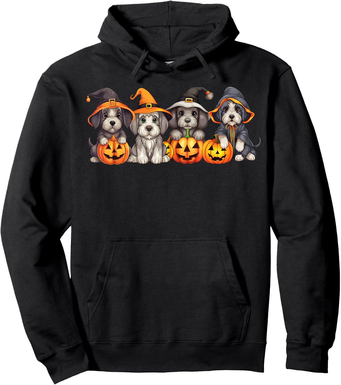 Cute Spooky Schnauzer Dog Puppies Witch Pumpkin Halloween Hoodie - Hoodie | Black
