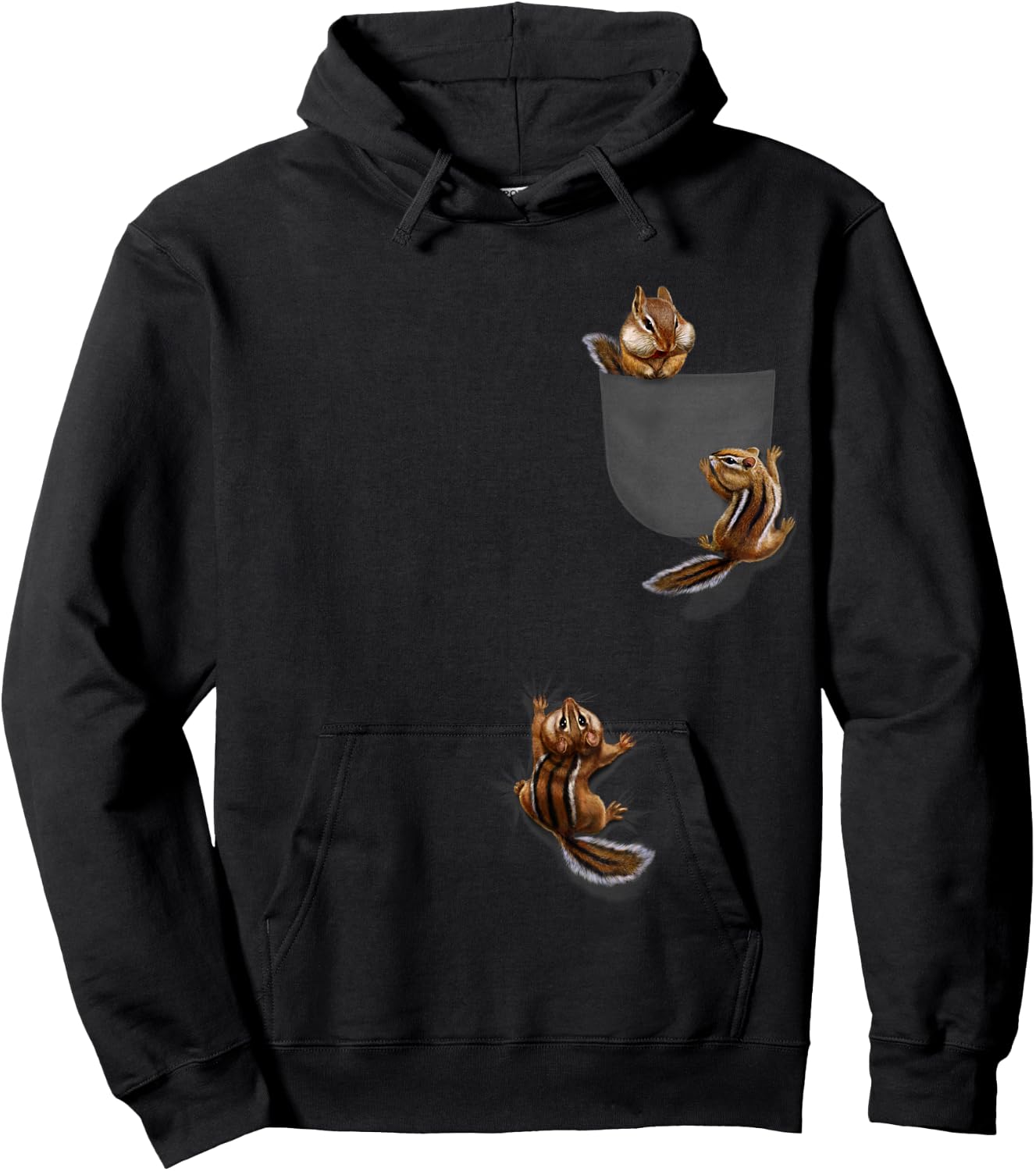 Cute Little Squirrel Playing, Climbing in Pocket, Chipmunk Hoodie - Hoodie | Black