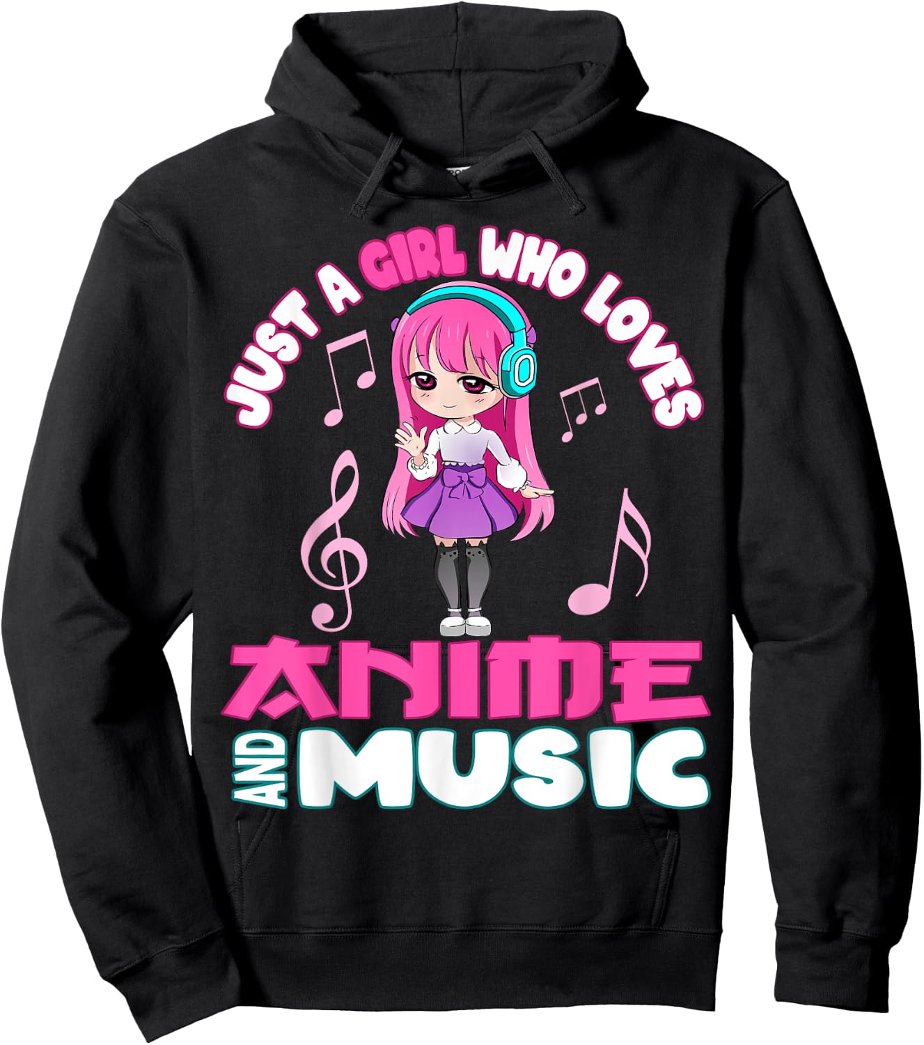 Funny Anime and Music Girl for Teen chibi graphic Hoodie - Hoodie | Black
