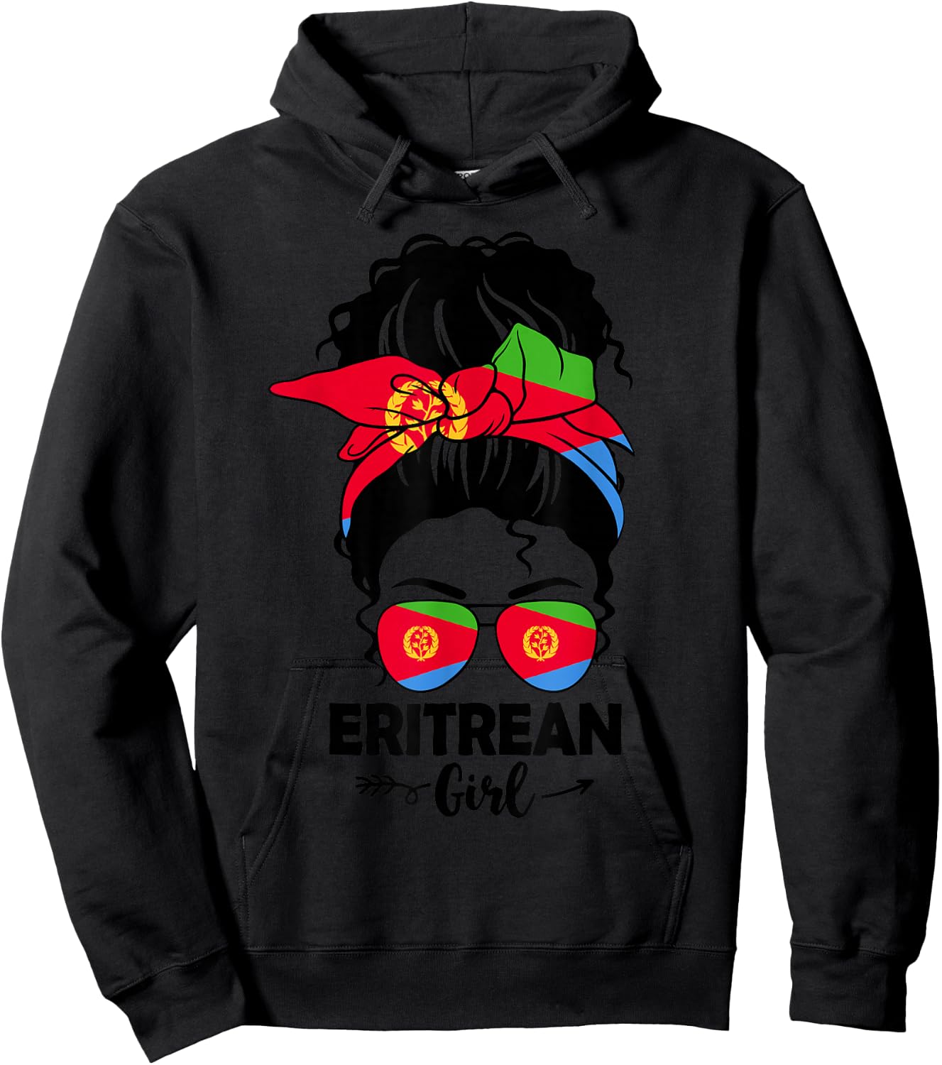 Messy Bun Eritrean Girl & Eritrea Flag Glasses Bandana BHM Hoodie - Hoodie | Black