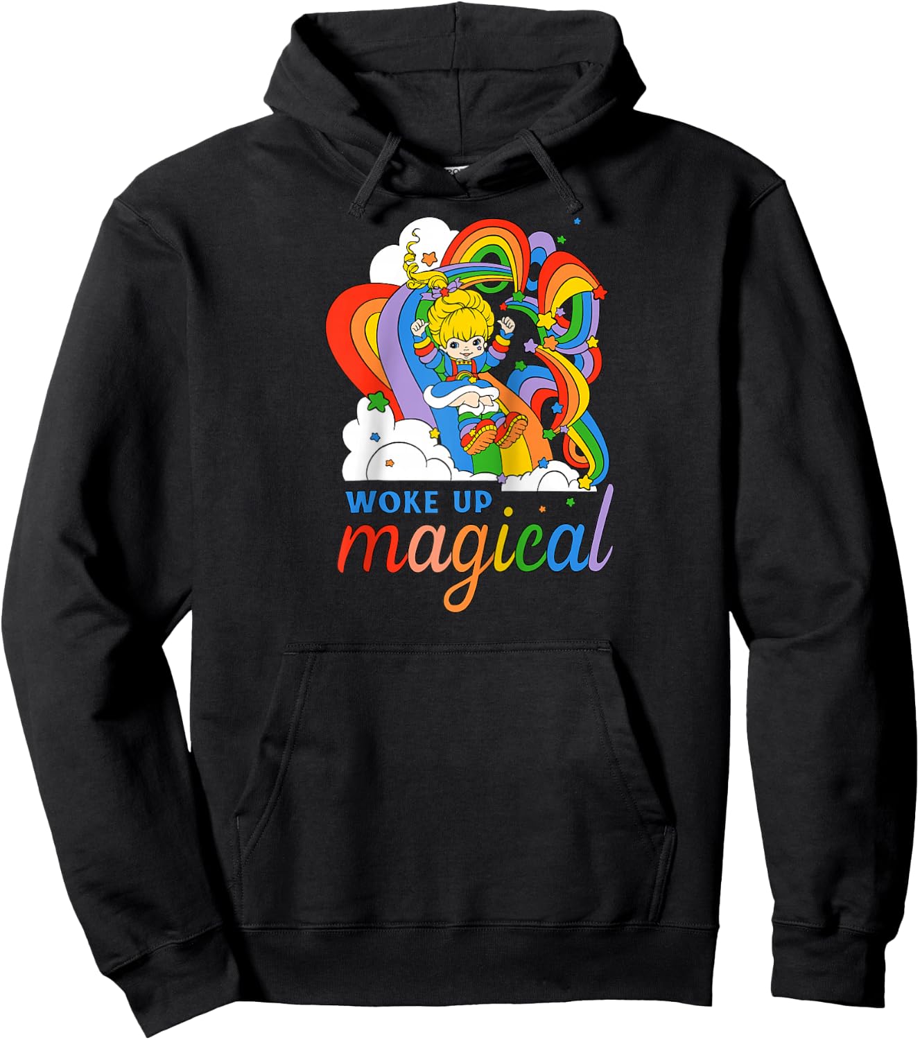 Rainbow Brite Woke Up Magical Vintage Rainbow Slide Raglan Baseball Hoodie - Hoodie | Black