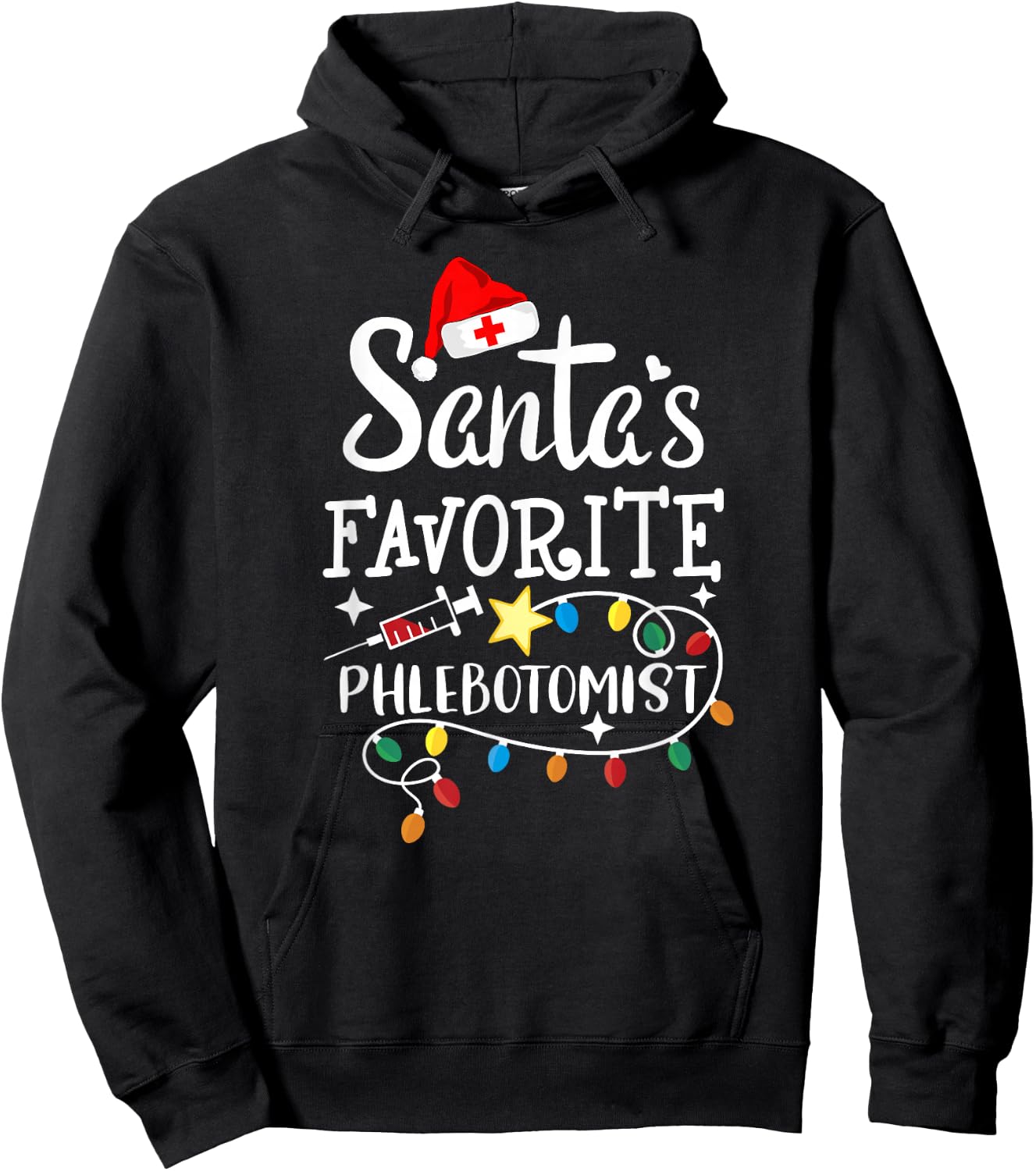 Santa's Favorite Phlebotomist Christmas Phlebotomy RN Nurse Hoodie - Hoodie | Black