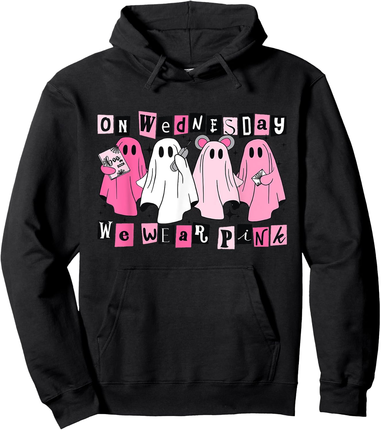 On Wednesday We Wear Cute Pink Ghost Halloween Hoodie - Hoodie | Black
