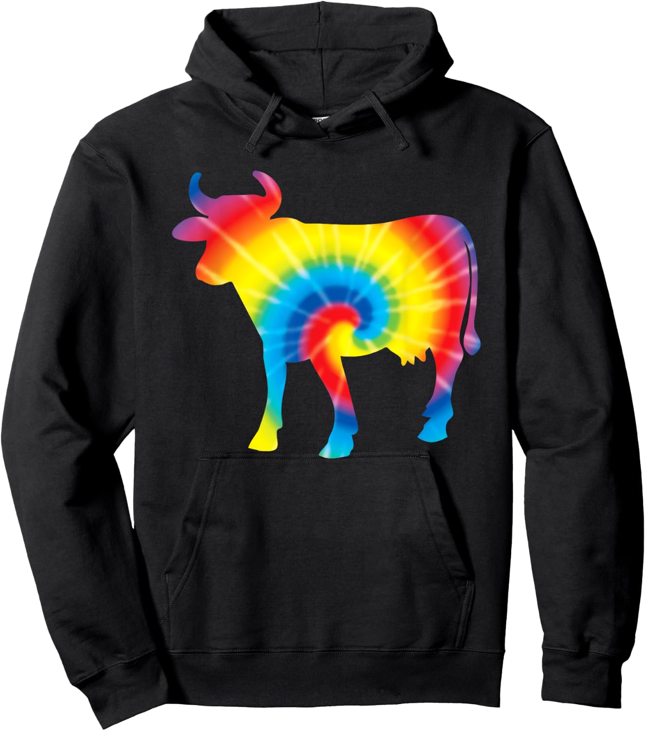 Tie Dye Cow Rainbow Print Heifer Farm Hippie Peace Gift Hoodie - Hoodie | Black