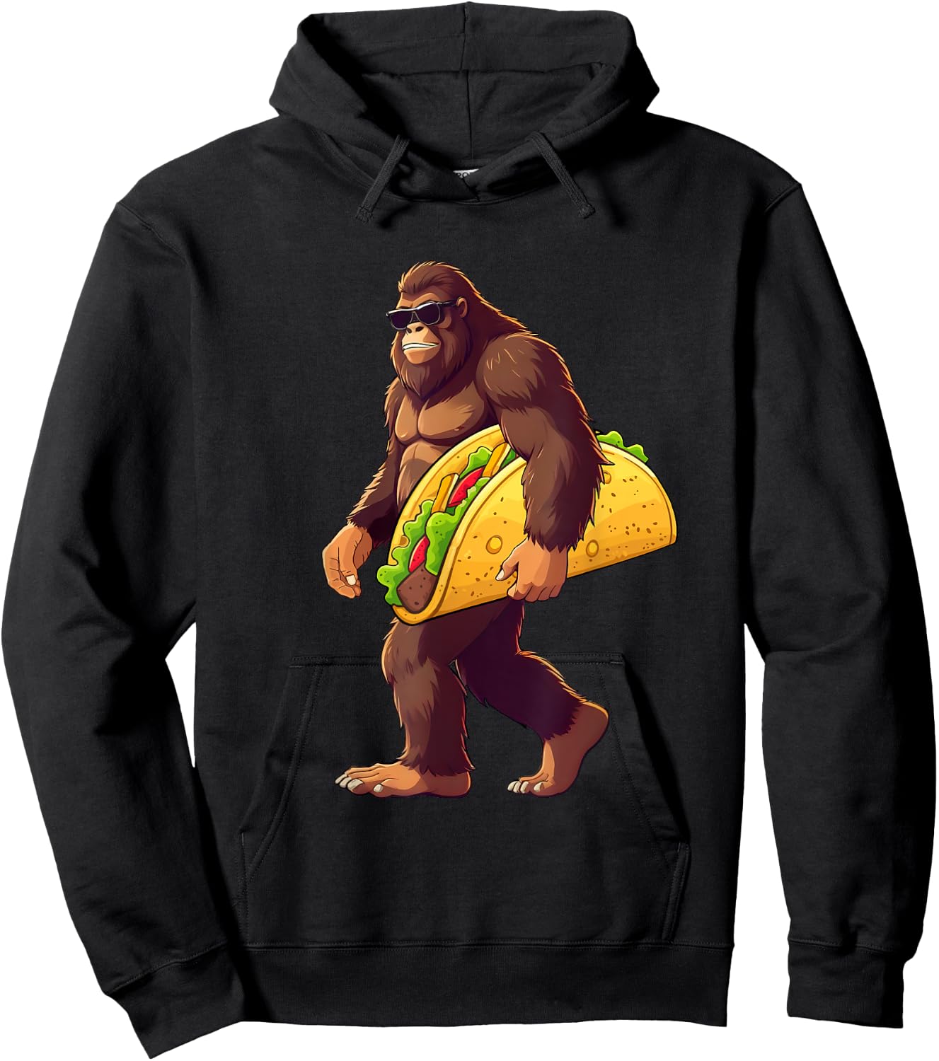 Bigfoot Carrying Taco Funny Taco Lover Boys Men Sasquatch Hoodie - Hoodie | Black