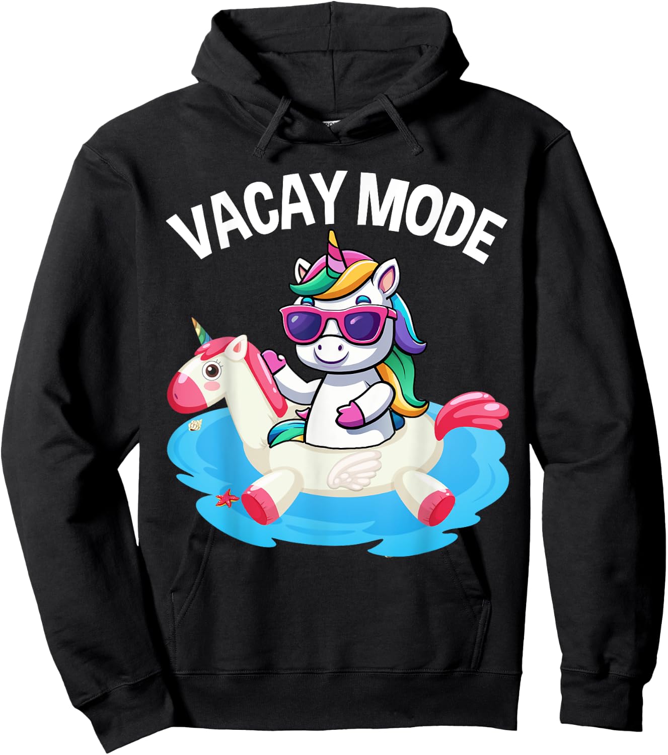 Vacay Mode Cute Unicorn Funny Family Vacation Kids Girl Hoodie - Hoodie | Black
