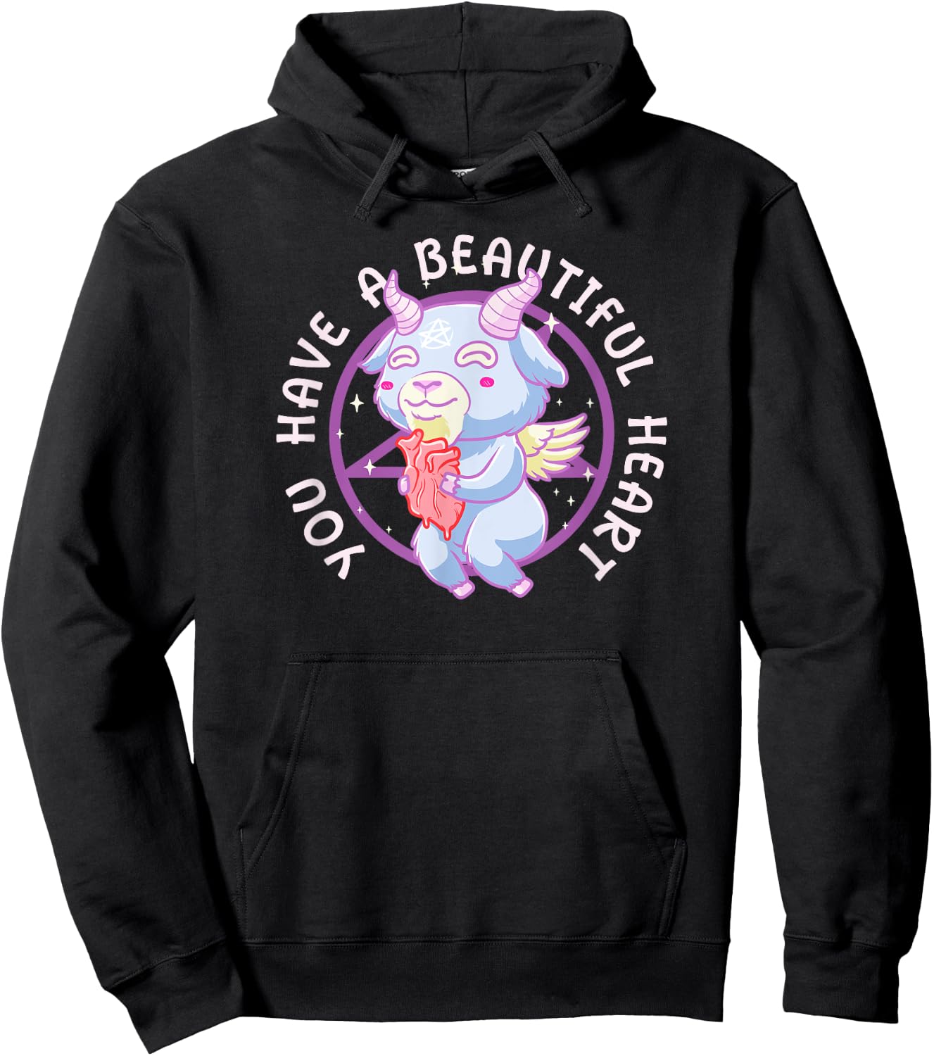 Cute Demon Goat Holding Heart Funny Dark Pastel Goth Hoodie - Hoodie | Black