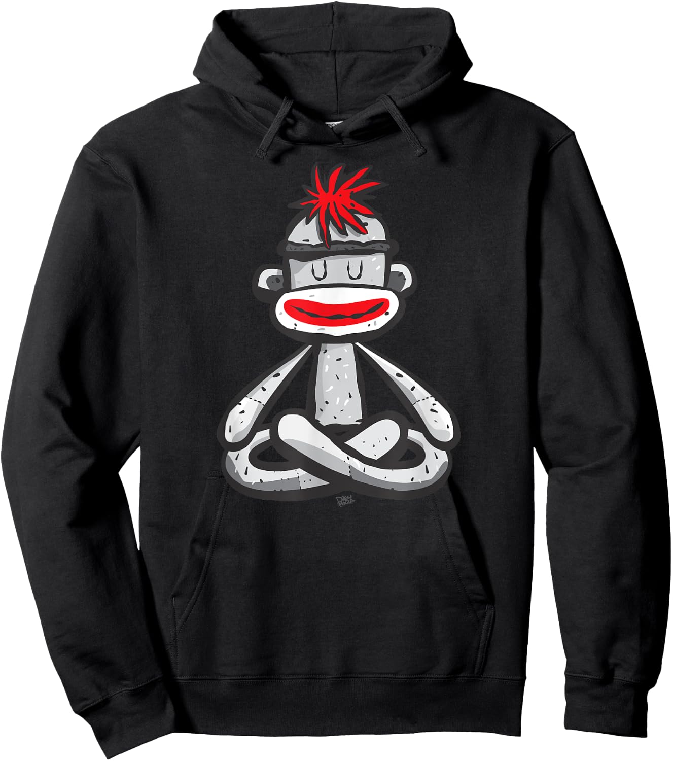 Sock Monkey in Seated Lotus Yoga Pose Cute Mindfulness Asana Hoodie - Hoodie | Black