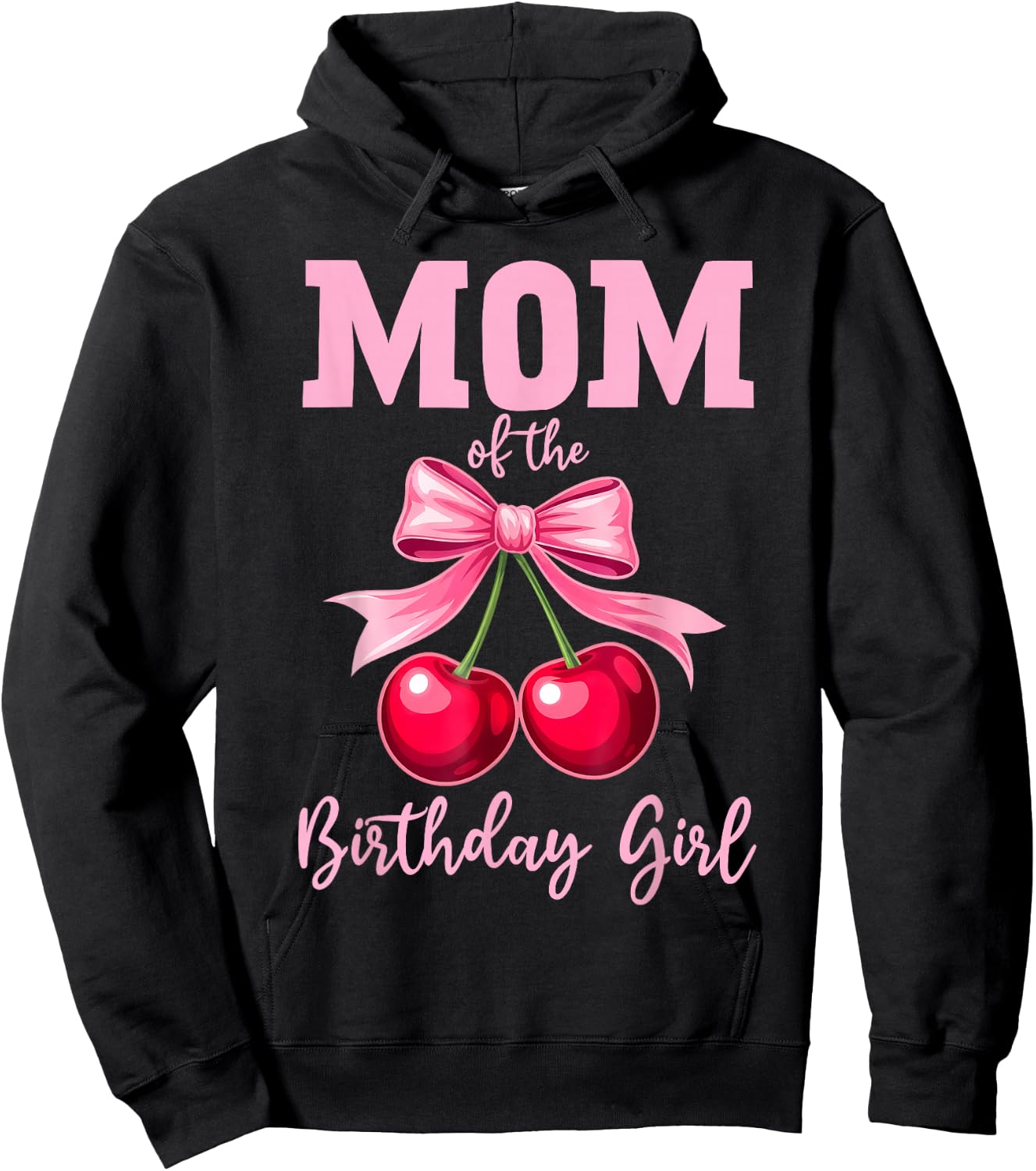 Cherry Coquette Bow Mom of The Birthday Girl Family Matching Hoodie - Hoodie | Black