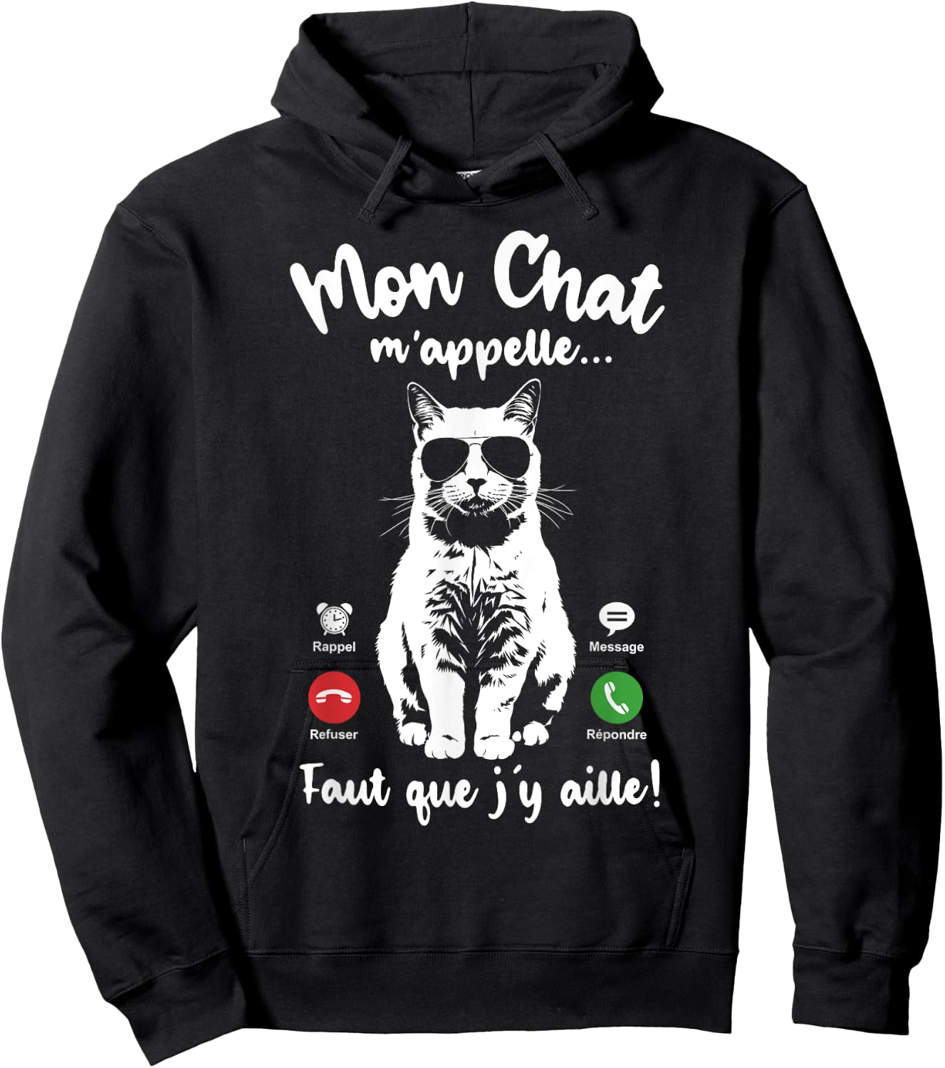 Cat with Glasses Woman Girl Mon Chat m'appelle , Black, S Hoodie - Hoodie | Black