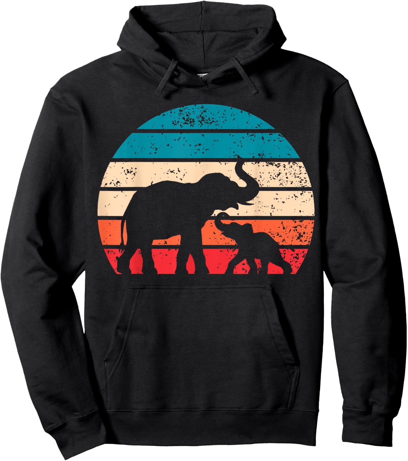 Vintage Elefant Retro Sonnenuntergang Farben Silhouette Hoodie - Hoodie | Black