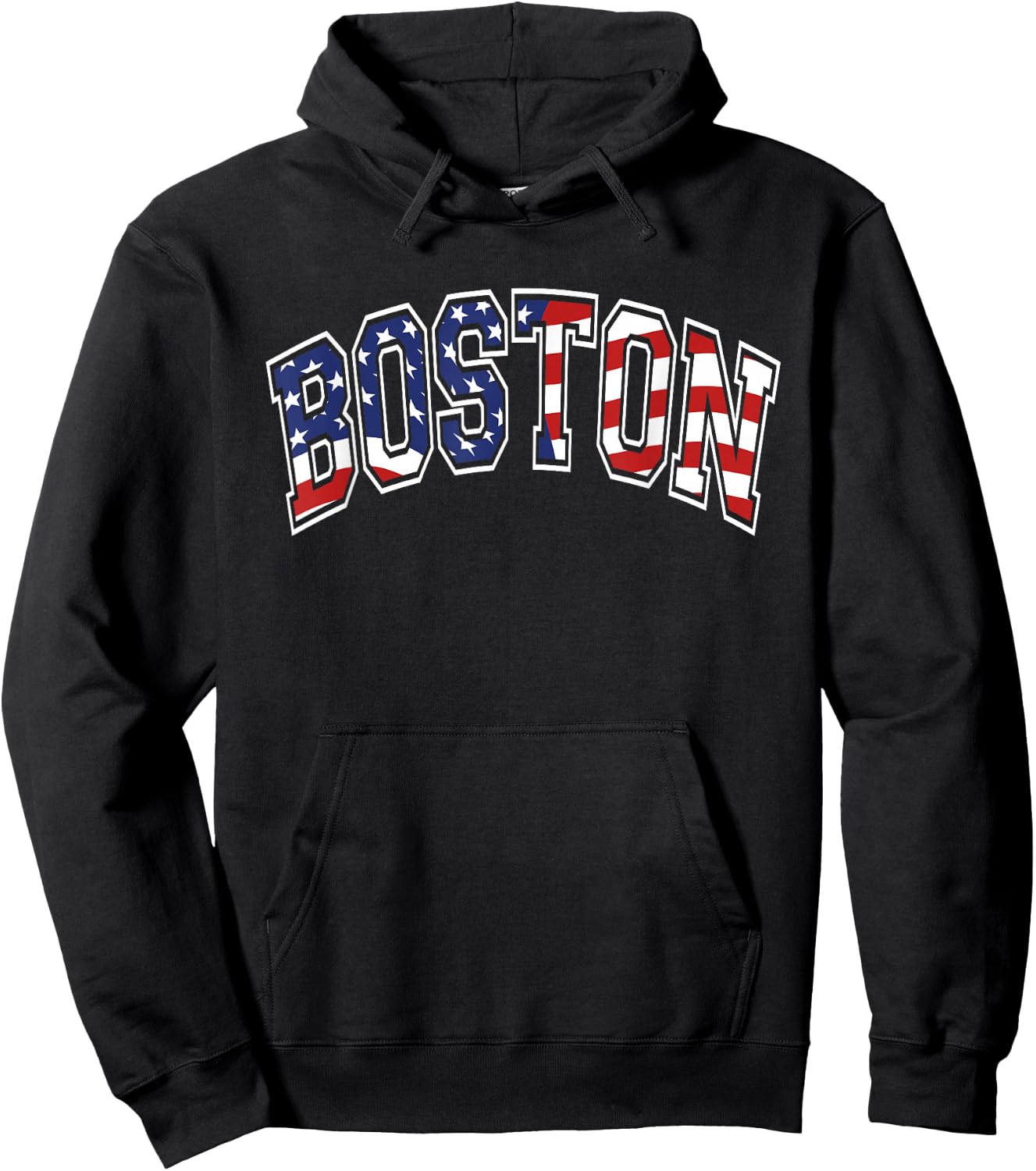 Boston Arched Style Text American Flag Pattern Hoodie - Hoodie | Black