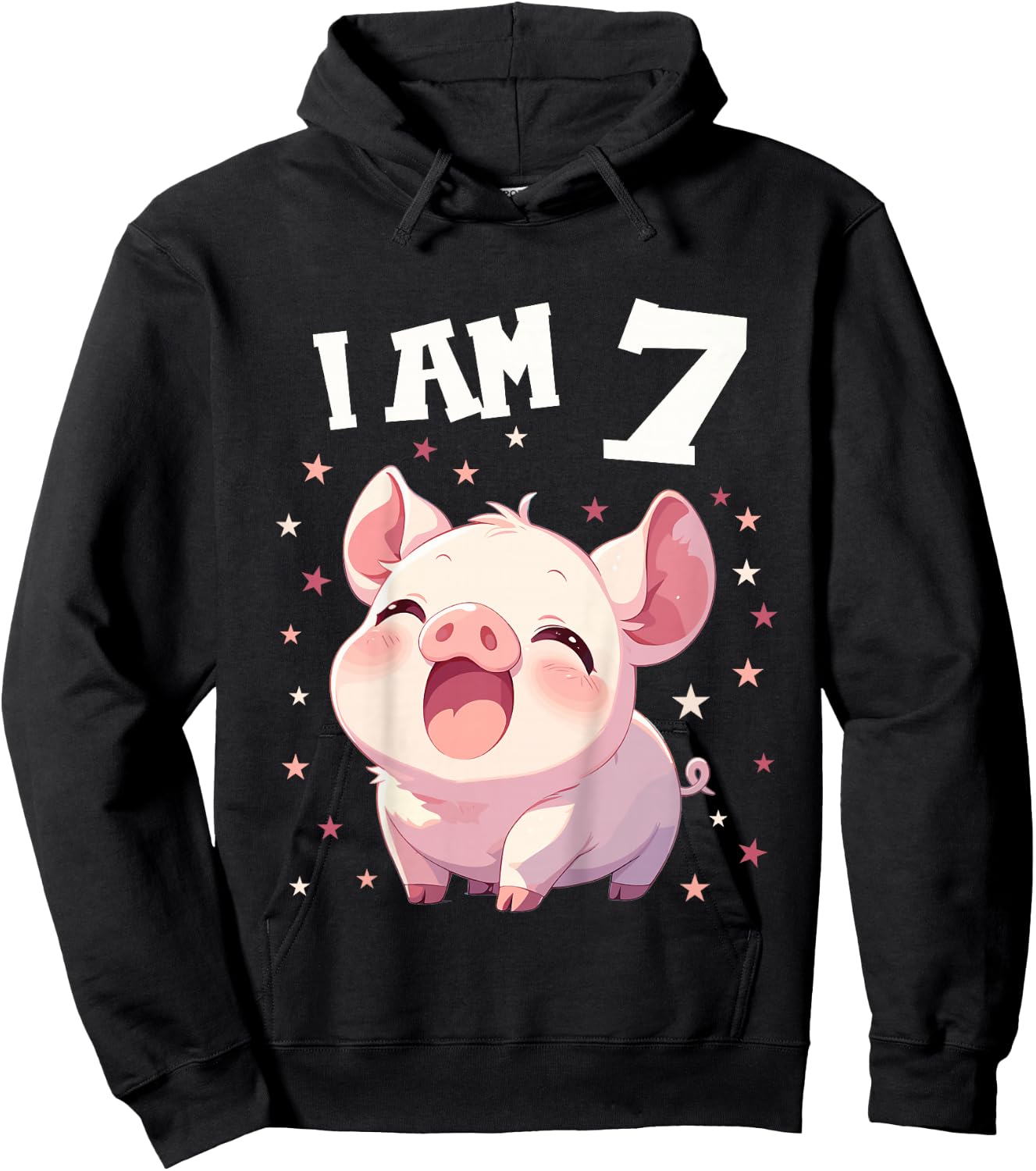 Kids 7 Years old 7 birthday Pigs Boy Girl Pig Hoodie - Hoodie | Black