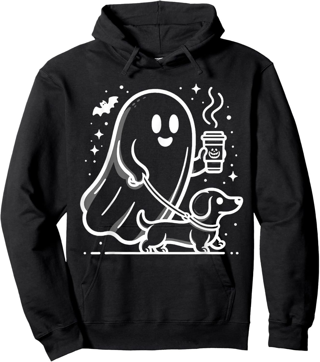Retro Funny Ghost Walking Dog Spooky Season Halloween Hoodie - Hoodie | Black