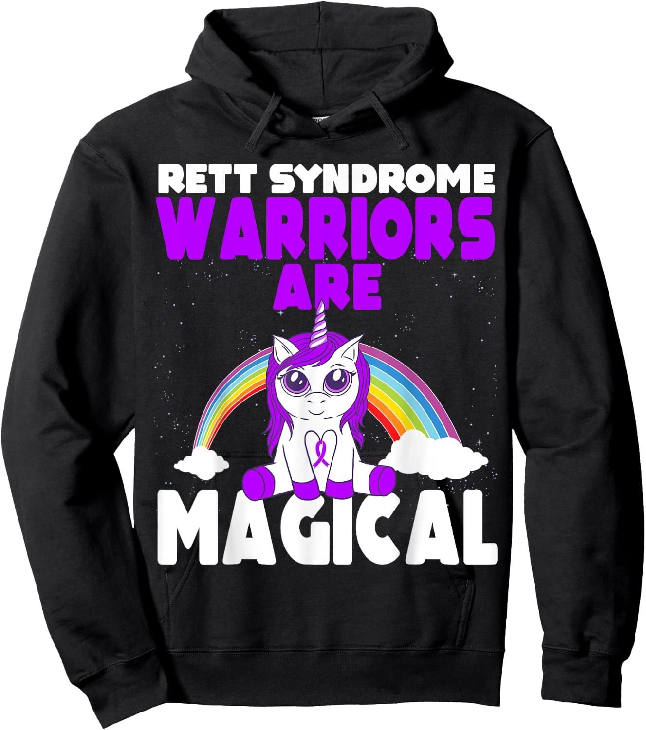 Rett Syndrome Awareness Purple Ribbon Cute Magical Unicorn Hoodie - Hoodie | Black