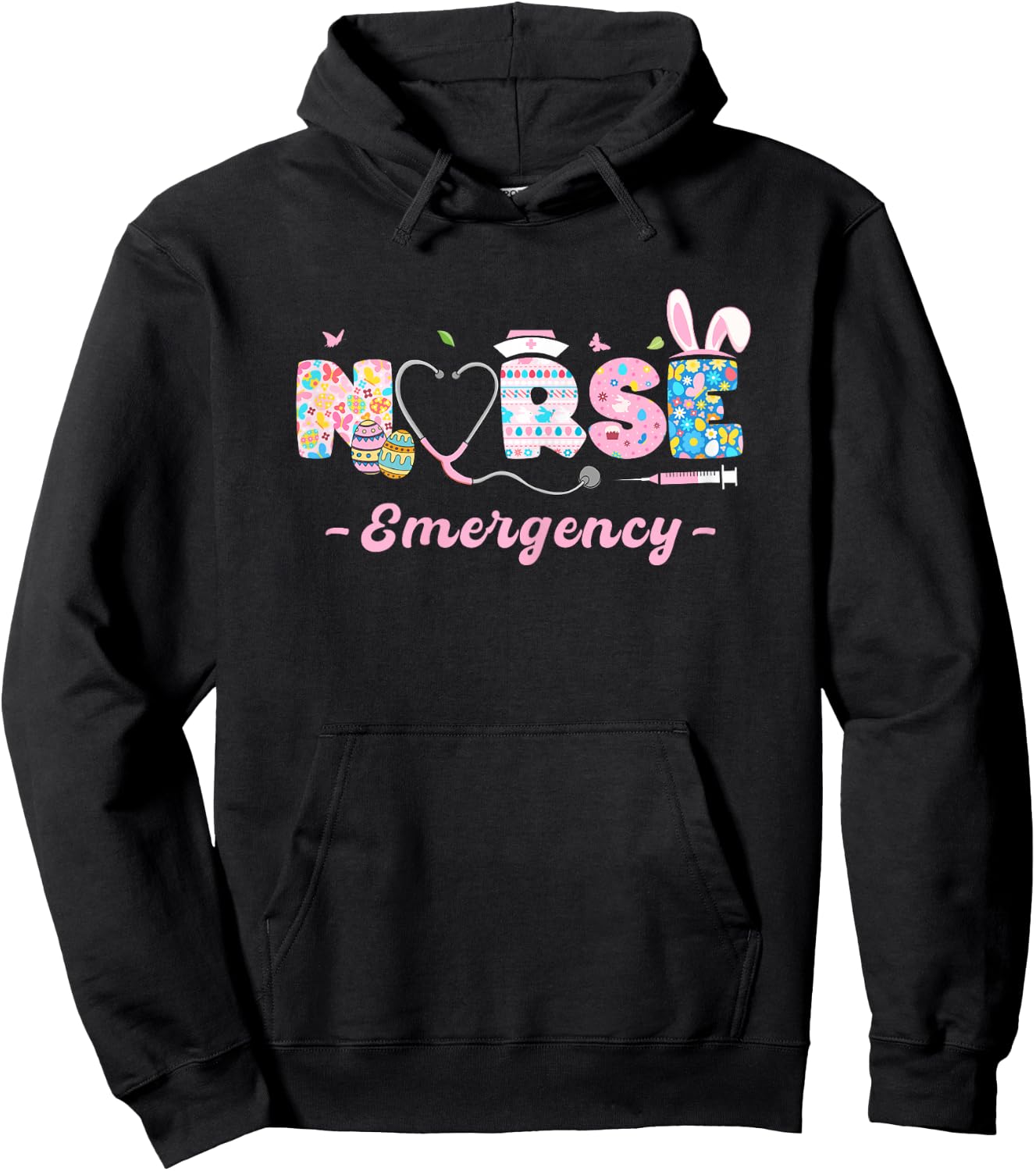 Emergency Nurse Easter Bunny Easter Egg Stethoscope Nurse Hoodie - Hoodie | Black