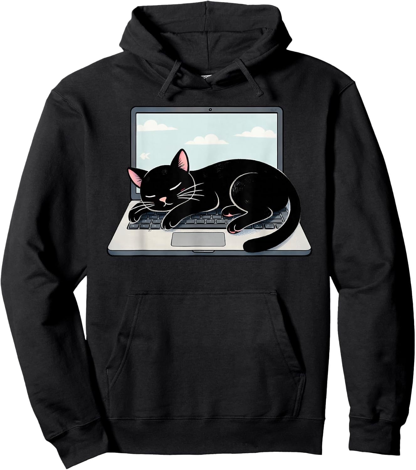 Funny Black Cat Sleeping On Laptop Computer Hoodie - Hoodie | Black