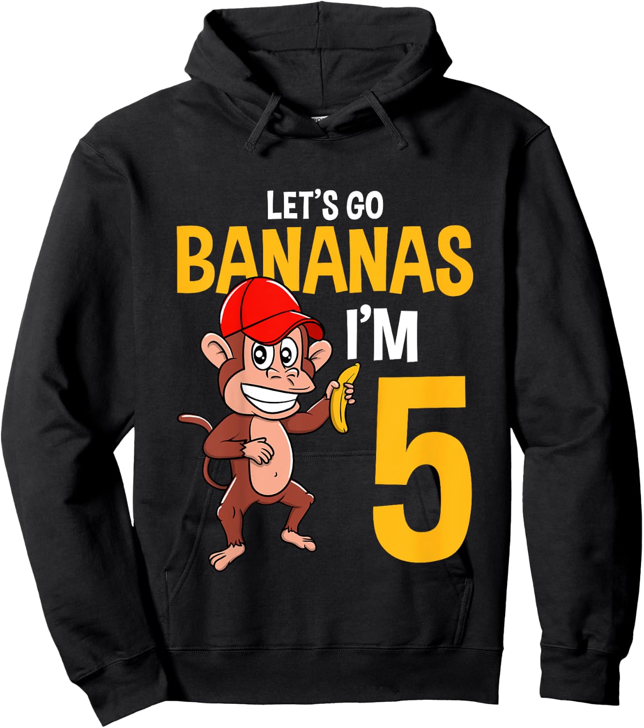 Lets Go Bananas 5th Birthday Monkey 5 Year Old Boy Girl Hoodie - Hoodie | Black