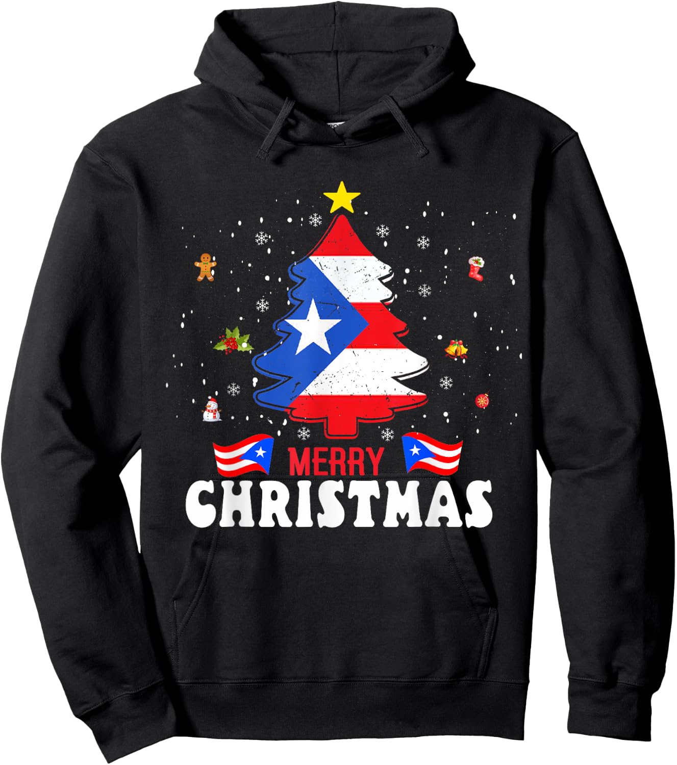 Proud Puerto Rico Flag Tree Christmas Pajamas Patrioitc Xmas Hoodie - Hoodie | Black