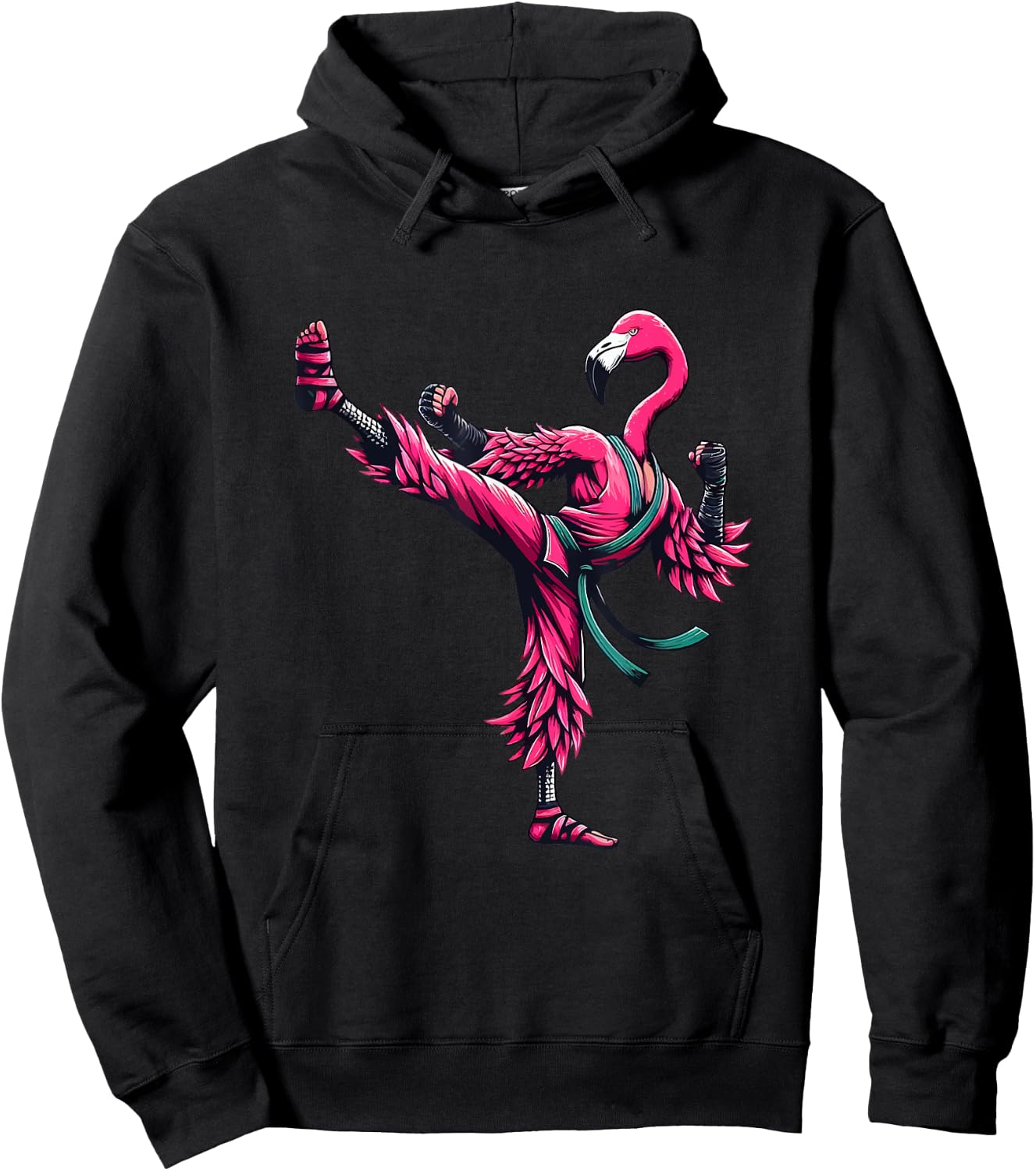 Karate Kicks in Pink Belt Martial Arts Cute Funny Flamingo Hoodie - Hoodie | Black