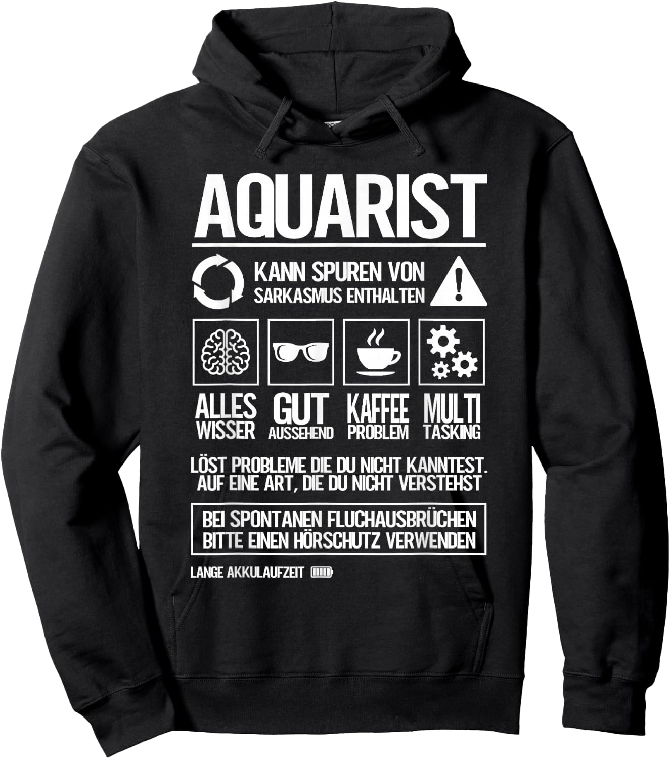 Aquarianer Aquarist , Schwarz, Cartoon Aquarium , , Erwachsene, Klein, EU, Small, Regular, Halbarm, Klassisches Halblangärmliges , Aquarium-Design Hoodie - Hoodie | Black