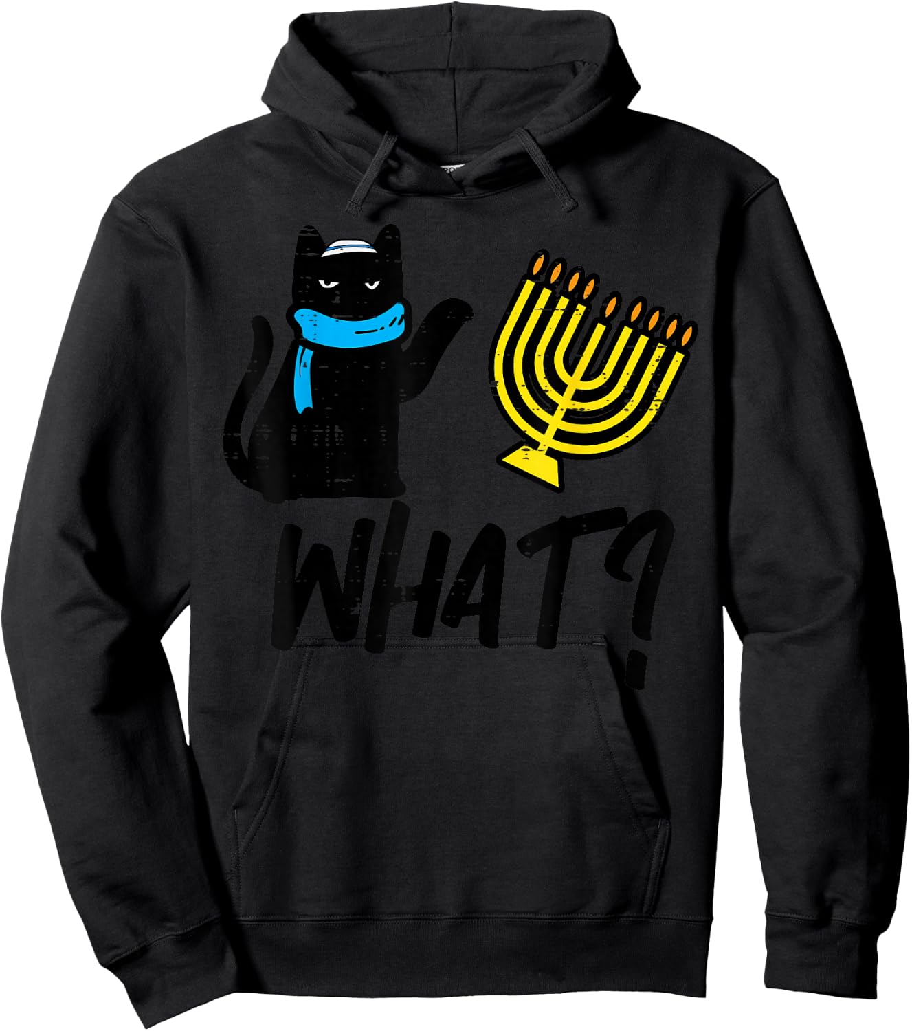 Hanukkah Cat What Funny Chanukah Jewish Women Girls Kids Hoodie - Hoodie | Black