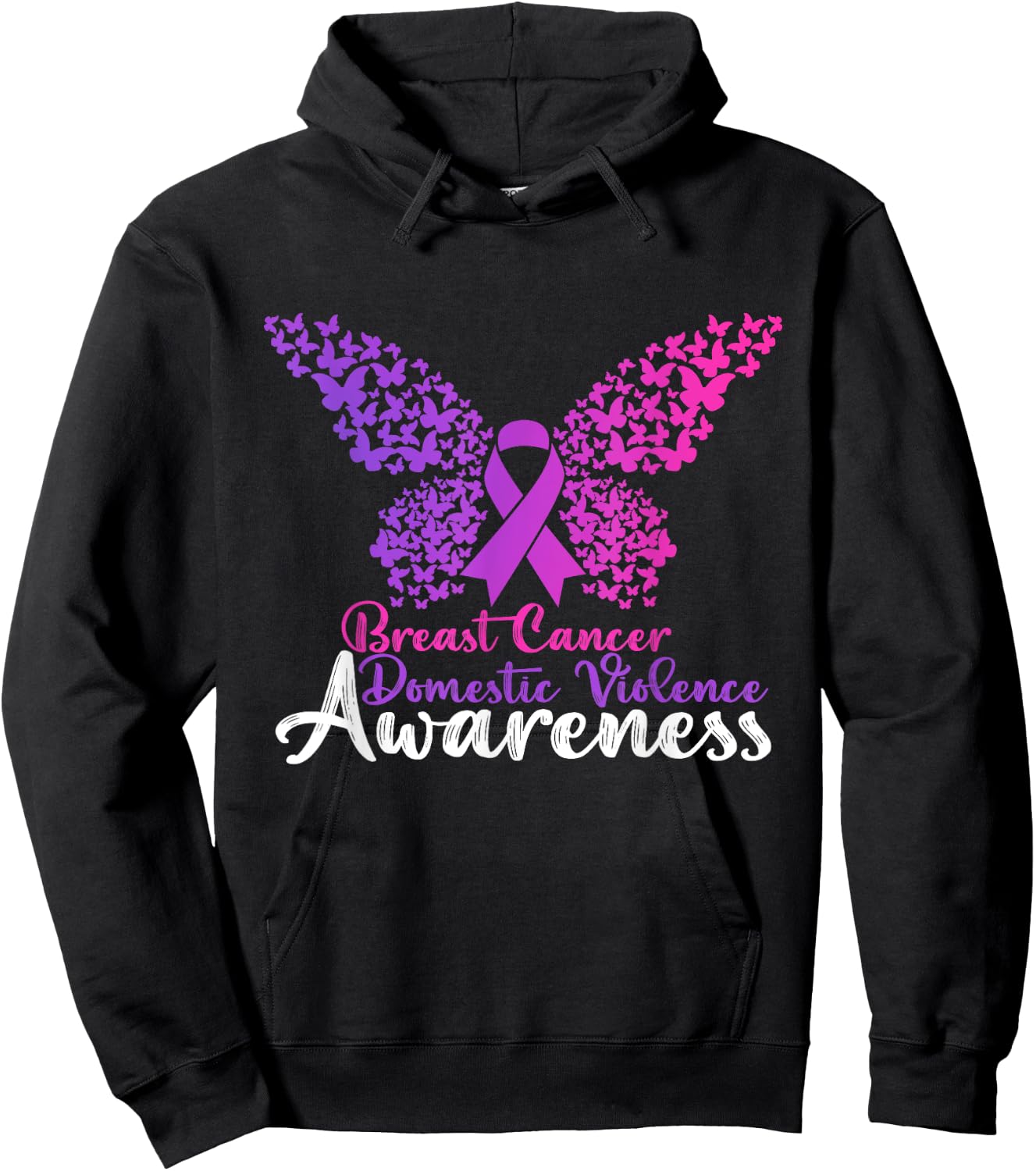 Breast Cancer And Domestic Violence Awareness Butterfly Hoodie - Hoodie | Black