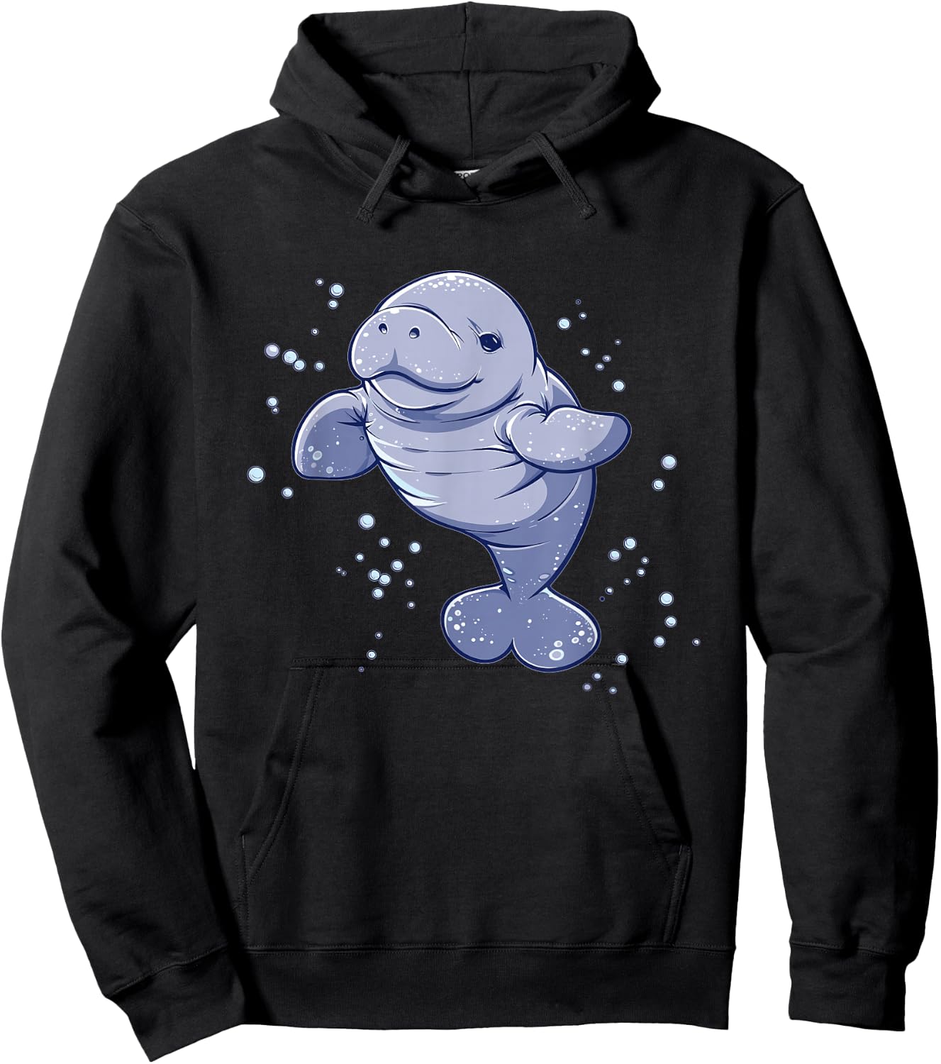 Colorful Manatee Art Cute Kids Cartoon Black U-Neck Hoodie - Hoodie | Black