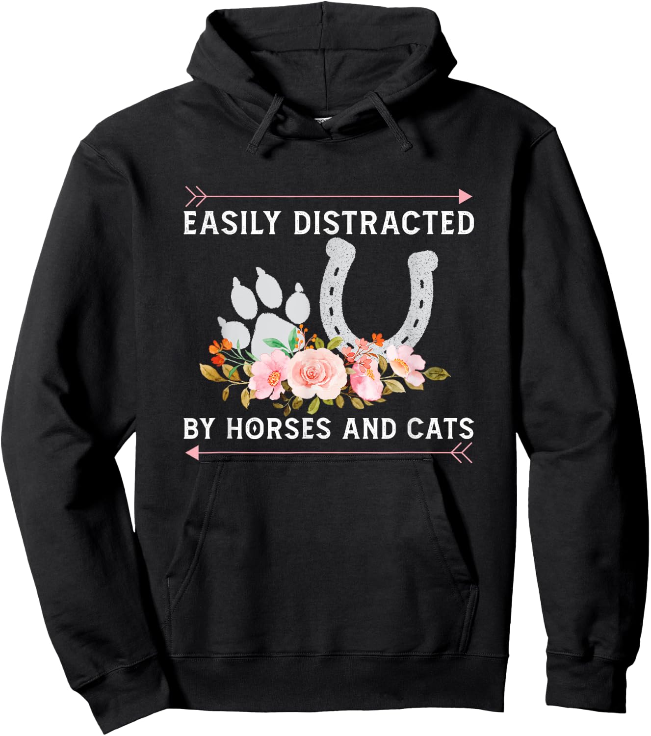 Easily Distracted By Horses And Cats Horse Lovers Hoodie - Hoodie | Black
