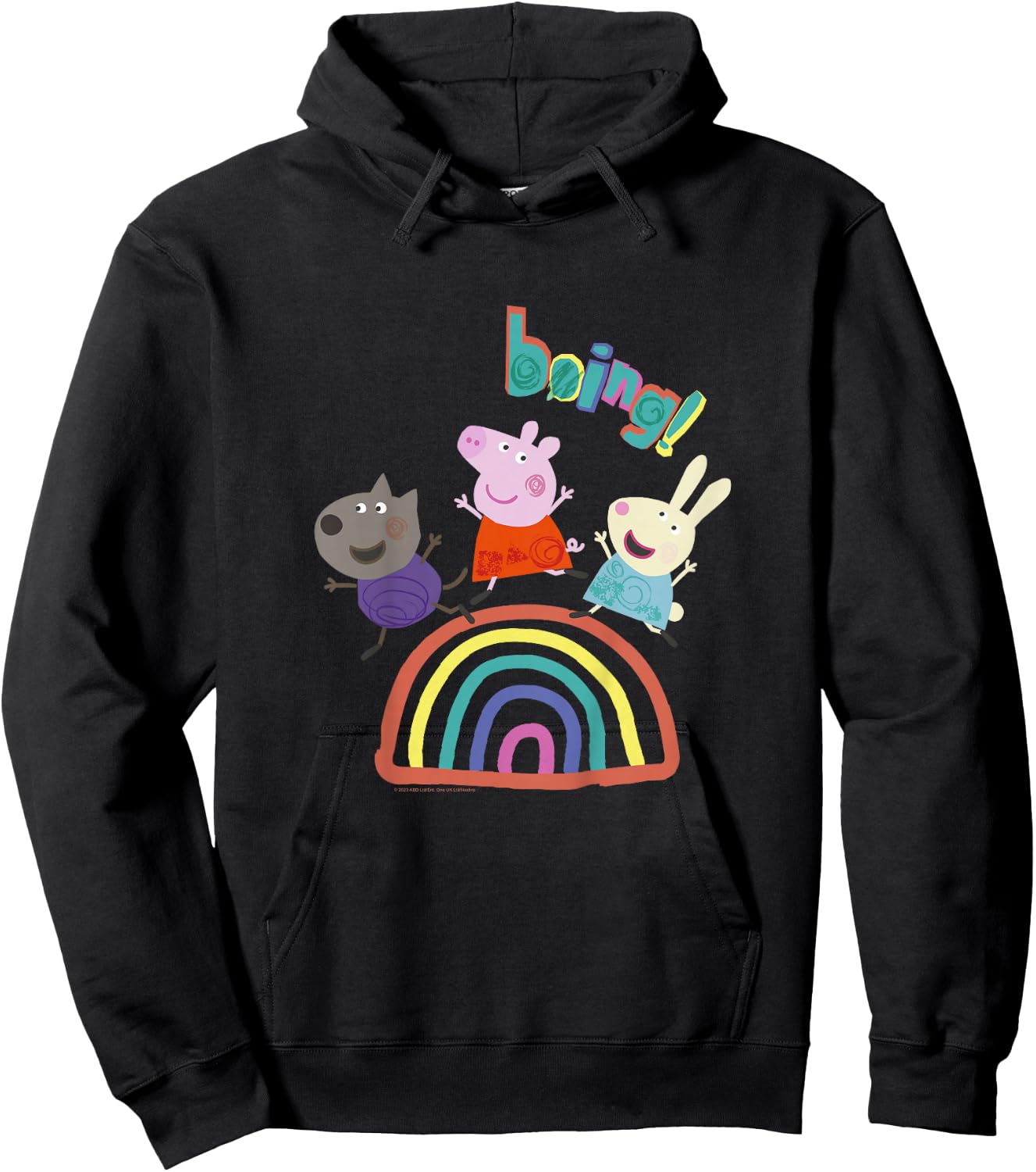 Kids Peppa Pig Boing! Friends Jumping And Having Fun Over Rainbow Hoodie - Hoodie | Black
