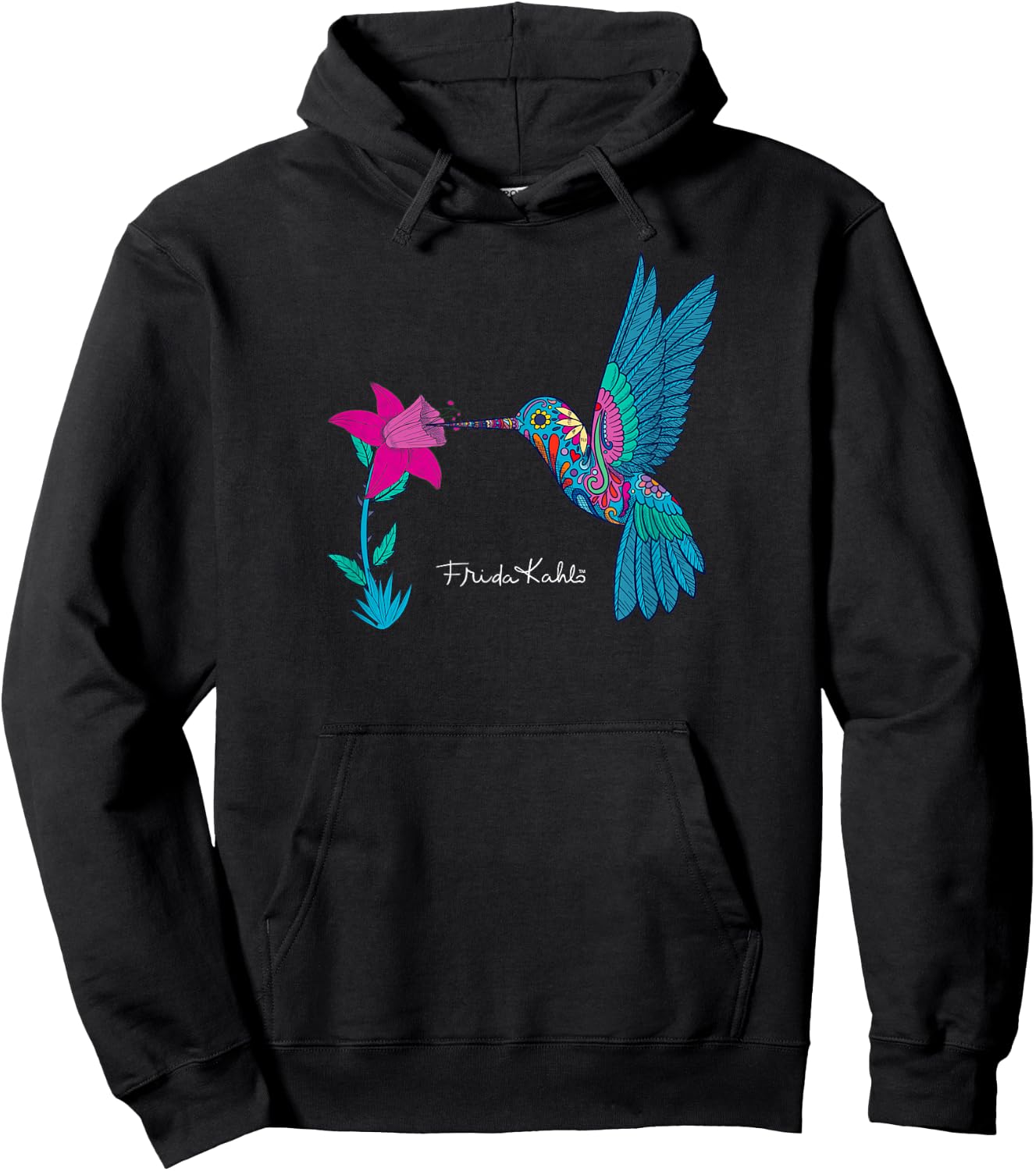 Frida Kahlo Damen , Blau, S, Kurzarm, Klassisch, Einfarbig, Rundhals-Ausschnitt, Klein, Erwachsener Hoodie - Hoodie | Black