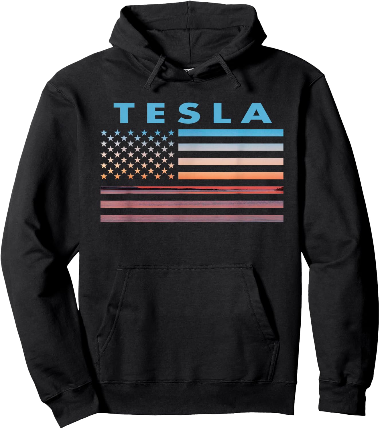 Vintage Sunset American Flag Tesla, West Virginia Hoodie - Hoodie | Black