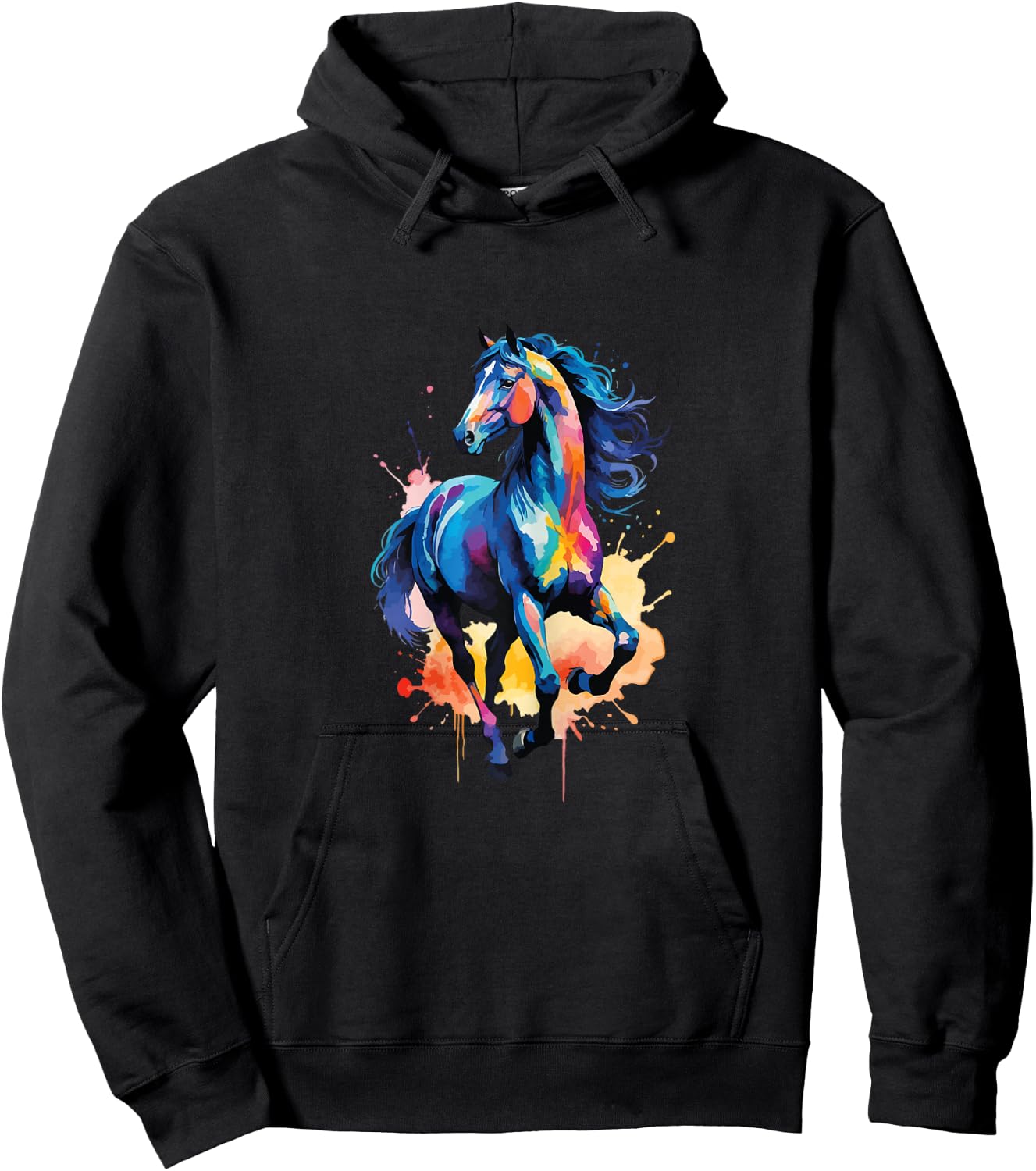 Children's Colourful Horse in Gallop Cute Horses Girls Stable and Riding , blue Hoodie - Hoodie | Black