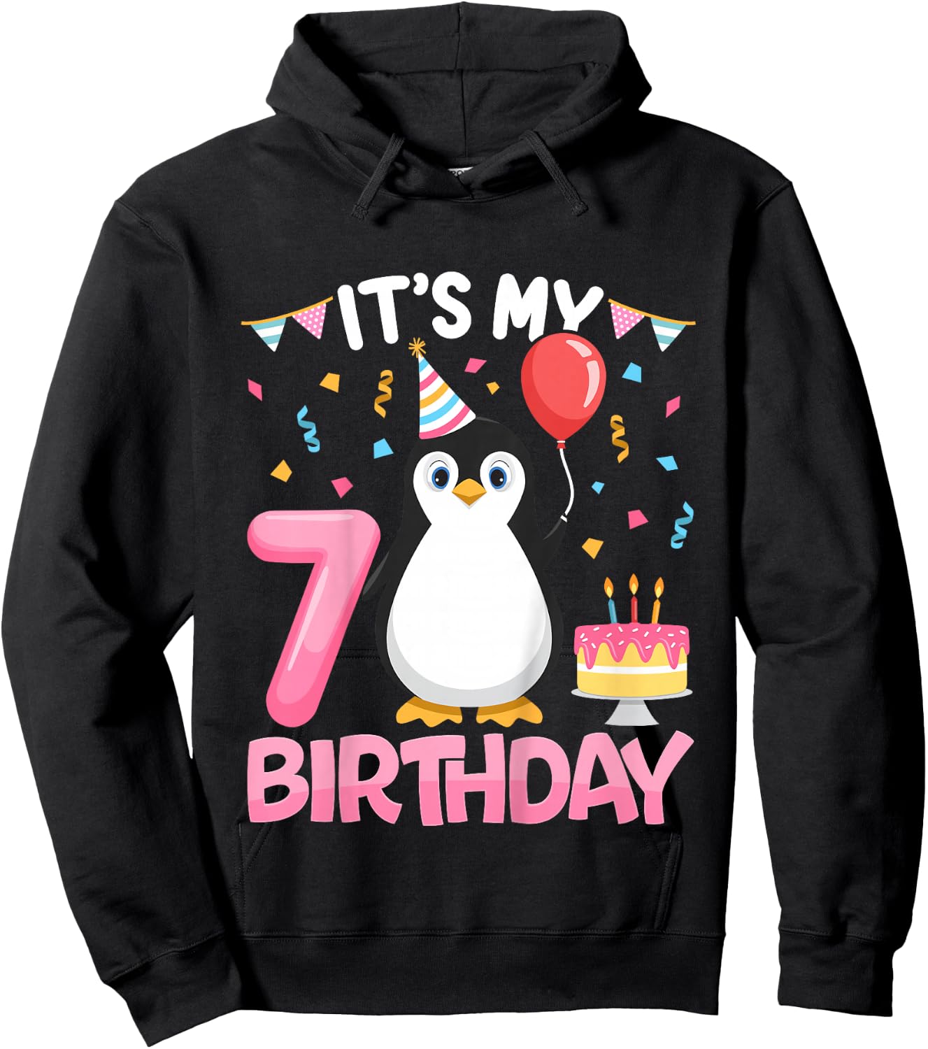 Penguin Birthday 7 Year Old Girl 7th Birthday Party Seven Hoodie - Hoodie | Black