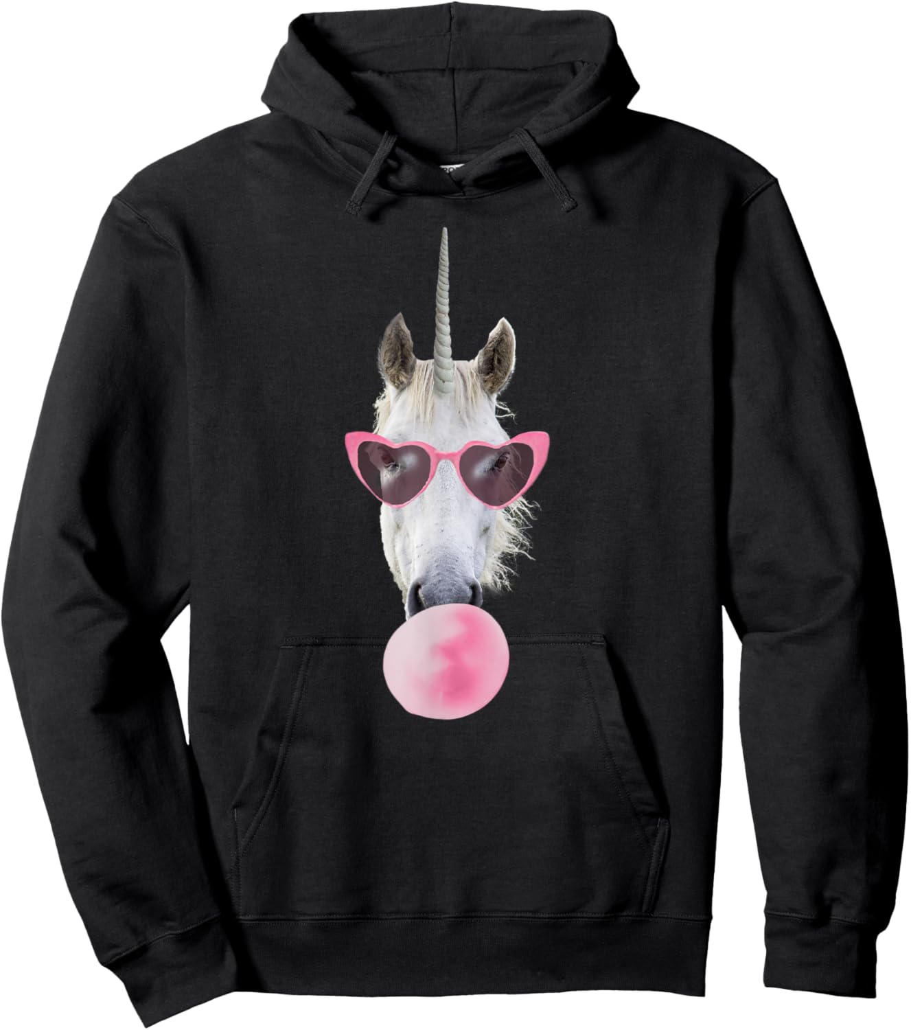 Unicorn Pink Bubble Gum Heart Sunglasses Hoodie - Hoodie | Black