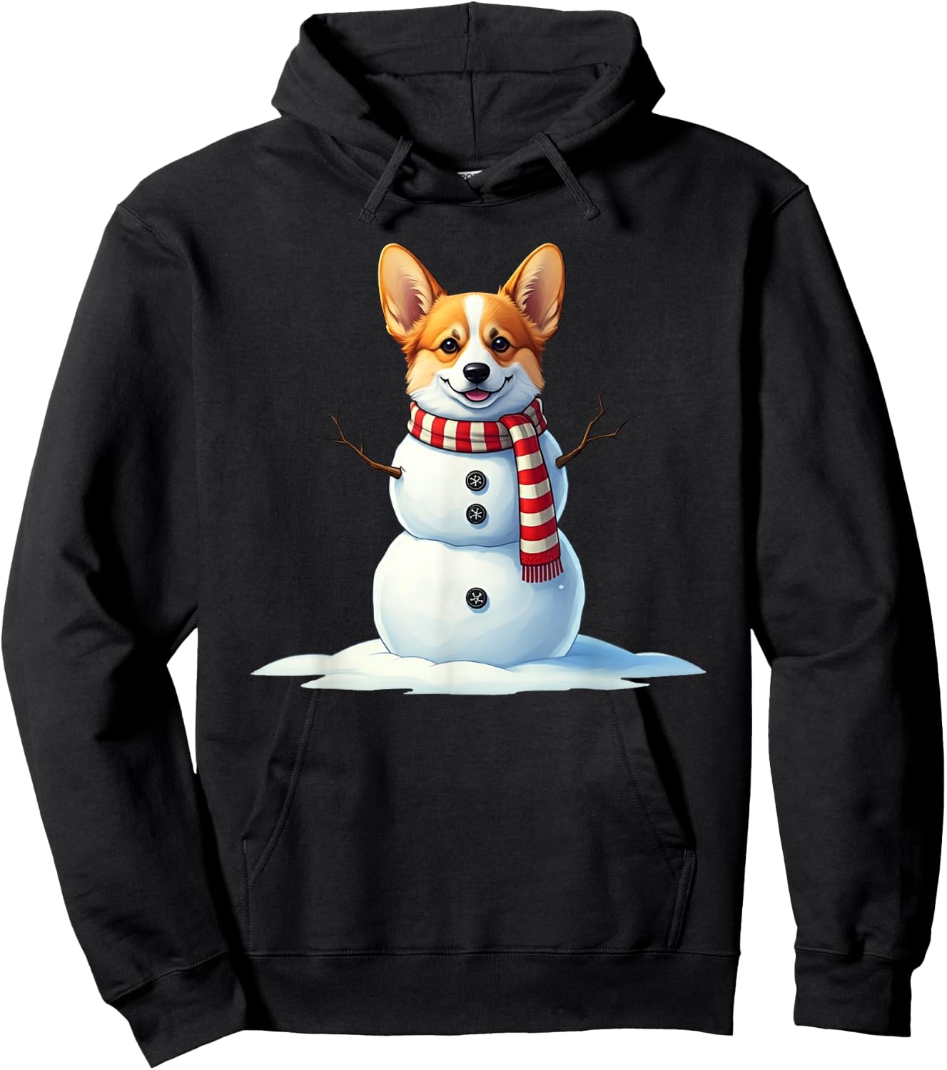 Funny Christmas Scarf with Snowman Corgi , Men and Kids Hoodie - Hoodie | Black