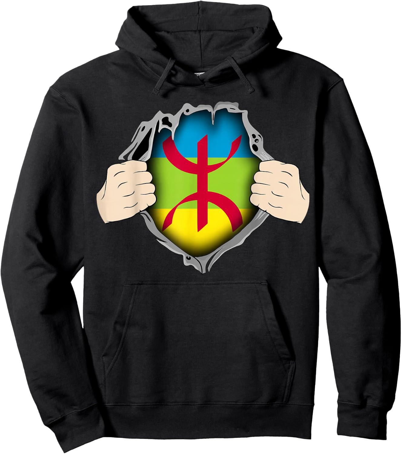 Super Amazigh Berber Flag Rif Moroccan Algerian Patterns , Black, S Hoodie - Hoodie | Black
