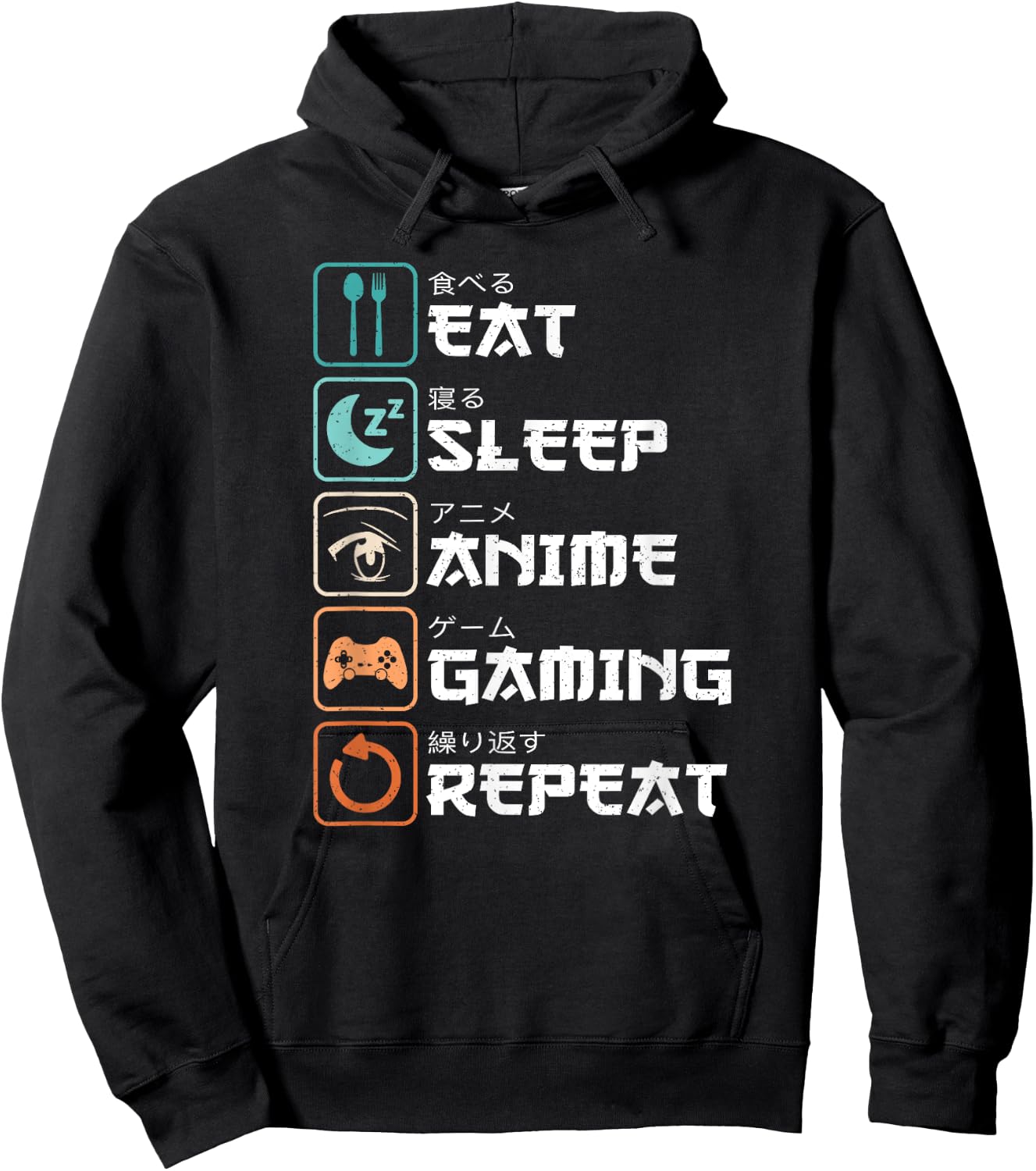 Eat Sleep Anime Gaming Repeat Manga Gamer Funny Gamer , black Hoodie - Hoodie | Black