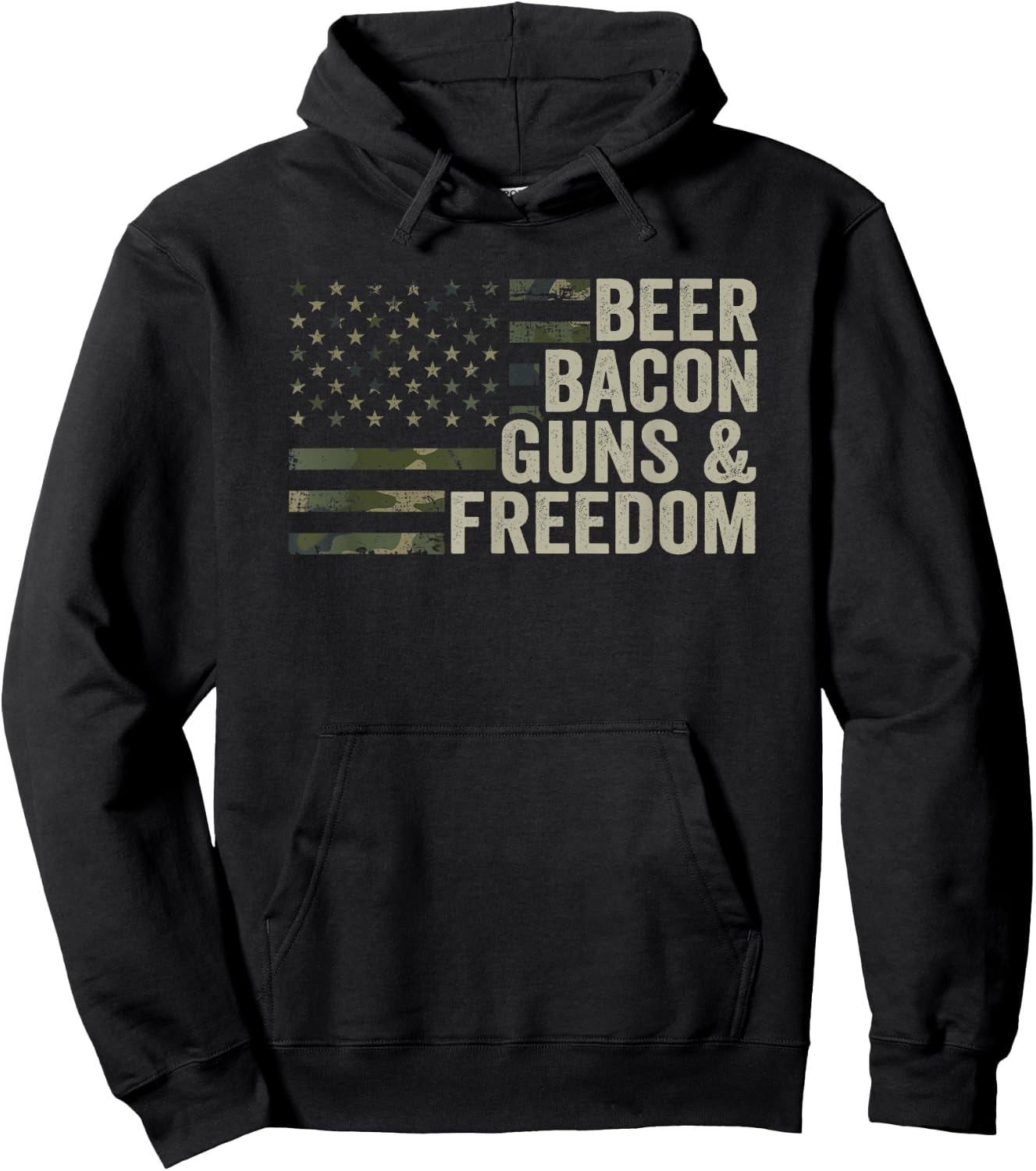 BEER BACON GUNS & FREEDOM - Funny BBQ Drinking Gun Camo Hoodie - Hoodie | Black