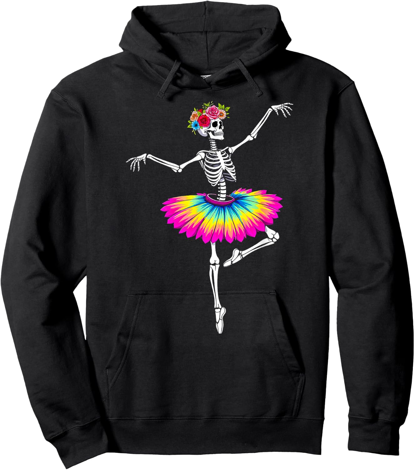 Girls Halloween Dancing Ballet Skeleton Rainbow Ballerina Hoodie - Hoodie | Black