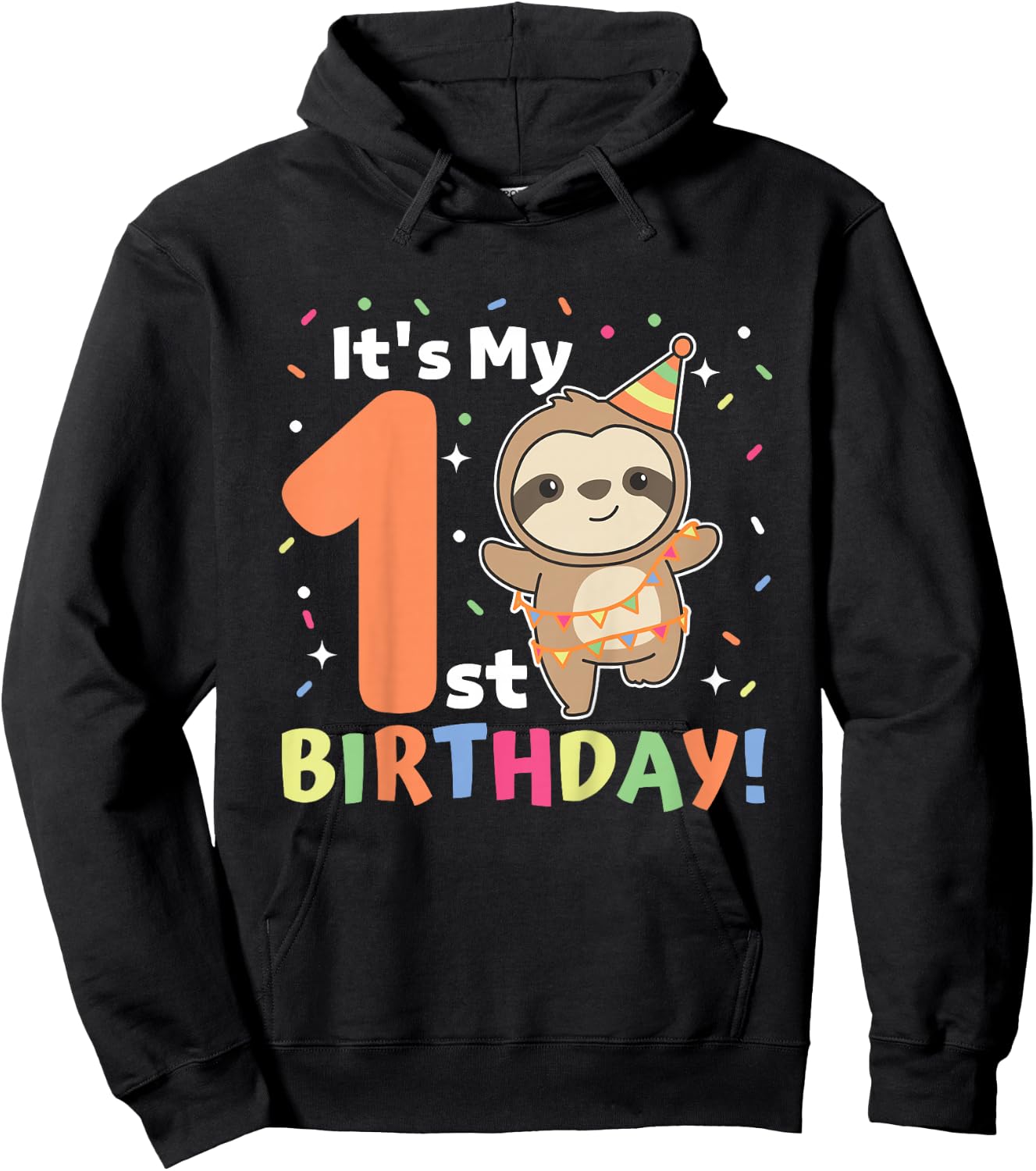Sloth 1st Birthday For Kids One Year Old Sloth Hoodie - Hoodie | Black