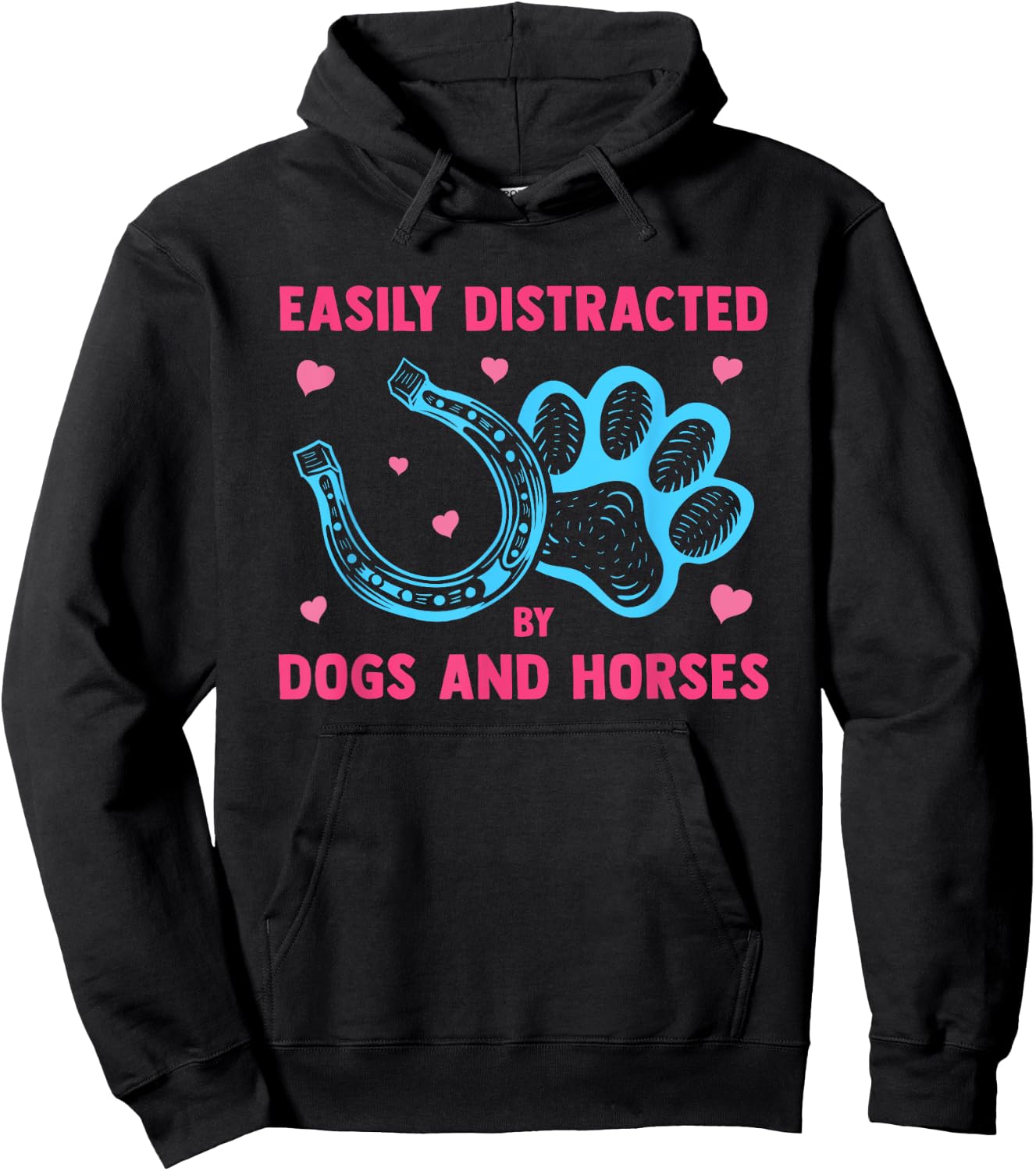 Easily Distracted By Dogs And Horses Funny Farm Animal Lover Hoodie - Hoodie | Black