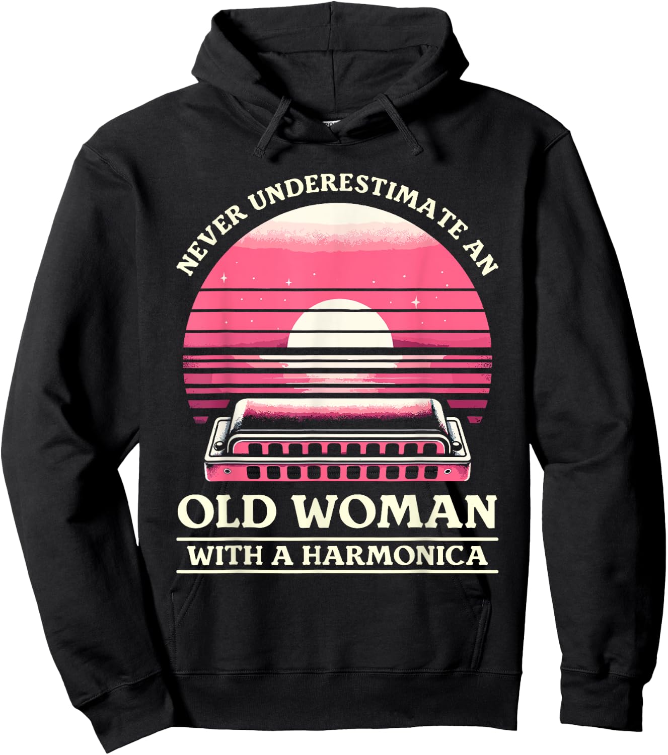 Never Underestimate An Old Woman With A Harmonica Hoodie - Hoodie | Black